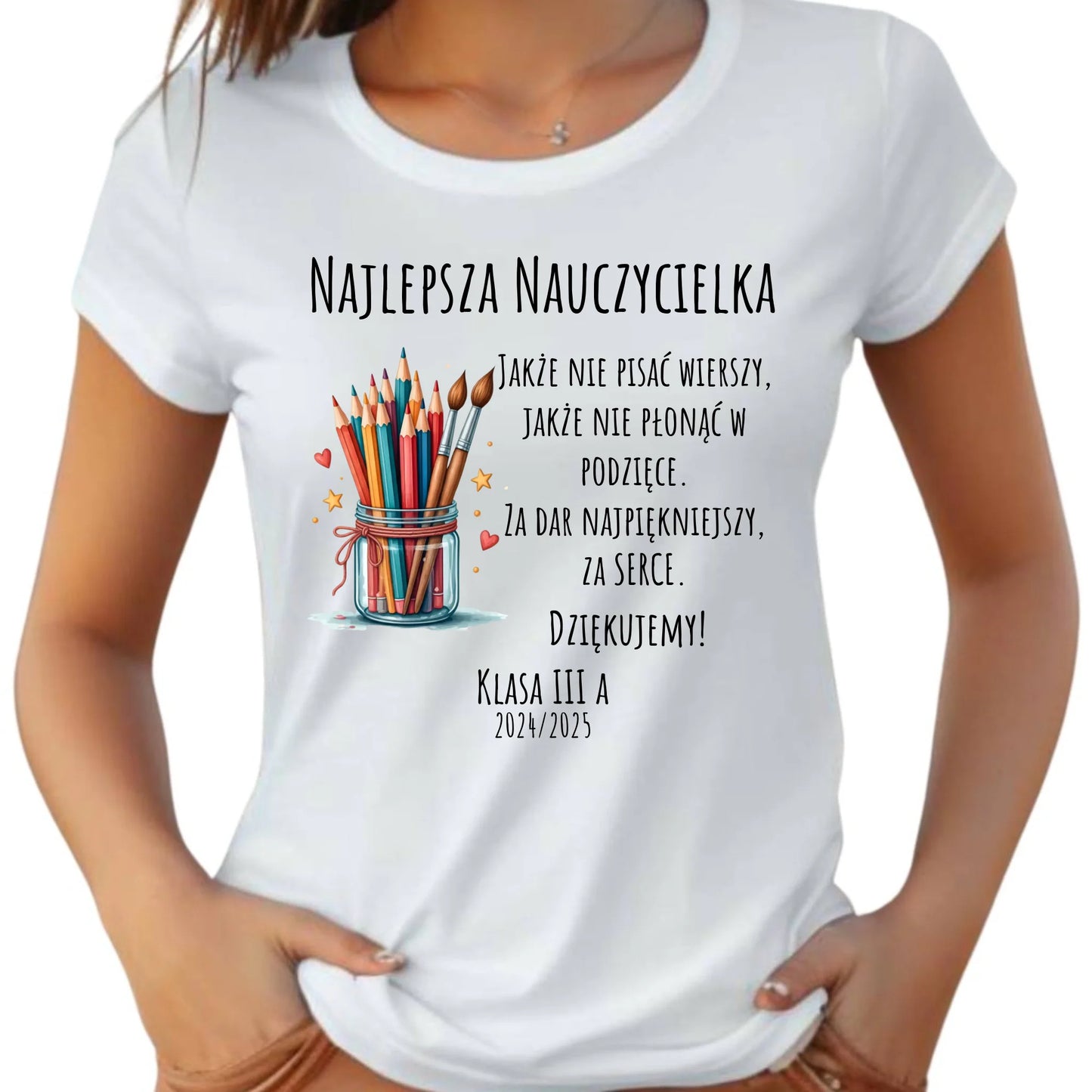 Koszulka damska dla nauczycielki - Najlepsza nauczycielka - Podziękowanie od klasy - personalizowana N20 - StoryCups.pl