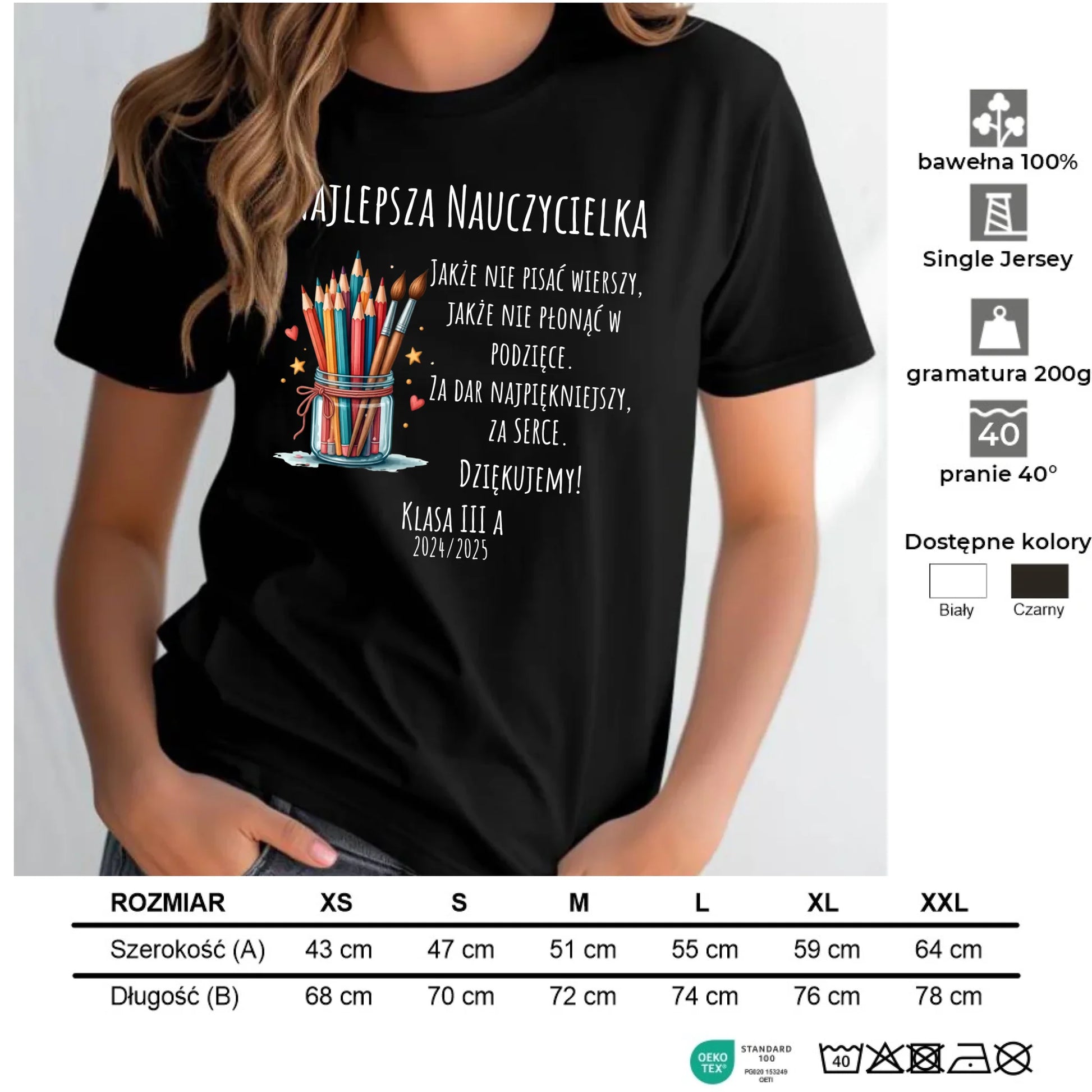 Koszulka damska dla nauczycielki - Najlepsza nauczycielka - Podziękowanie od klasy - personalizowana N20 - StoryCups.pl