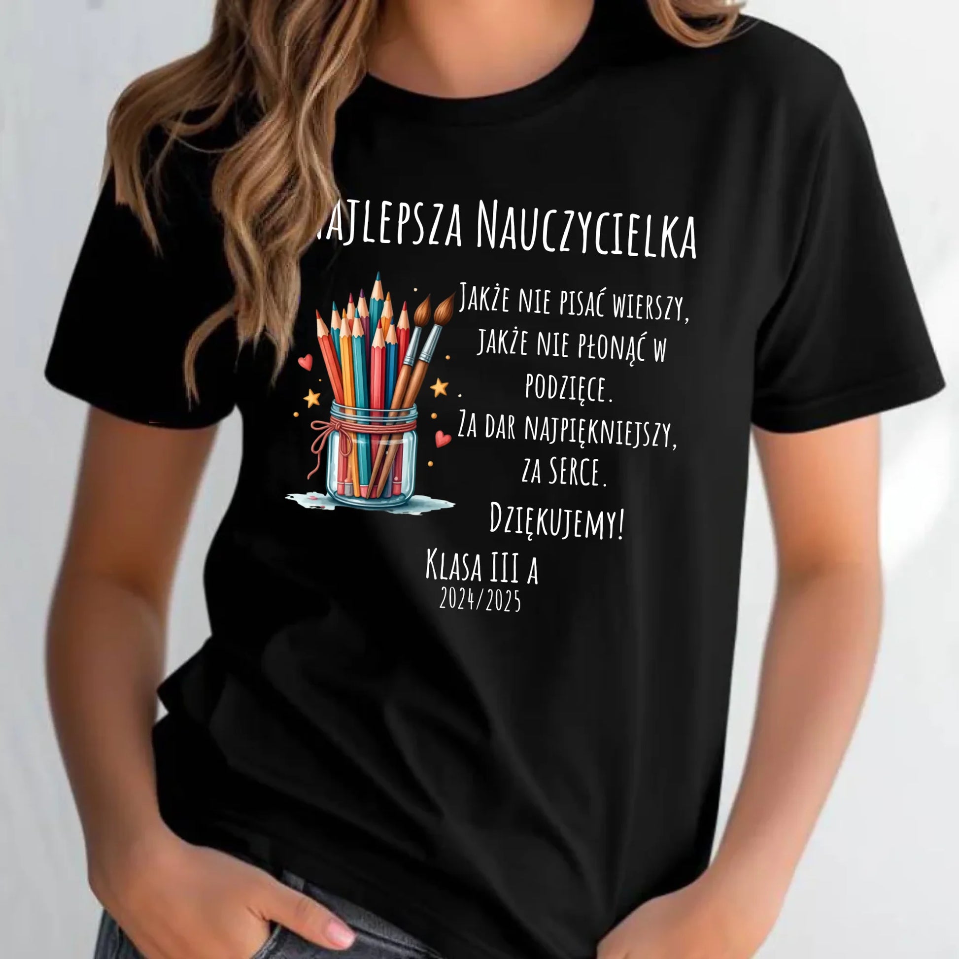 Koszulka damska dla nauczycielki - Najlepsza nauczycielka - Podziękowanie od klasy - personalizowana N20 - StoryCups.pl