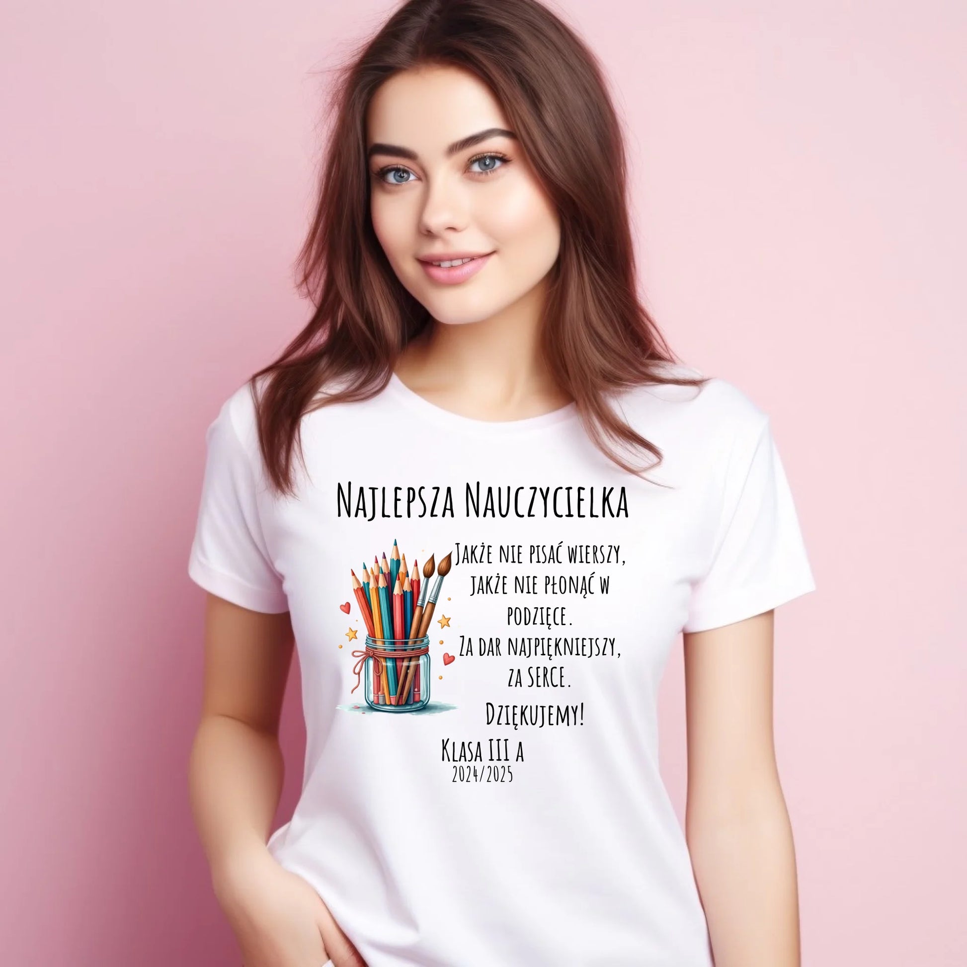 Koszulka damska dla nauczycielki - Najlepsza nauczycielka - Podziękowanie od klasy - personalizowana N20 - StoryCups.pl