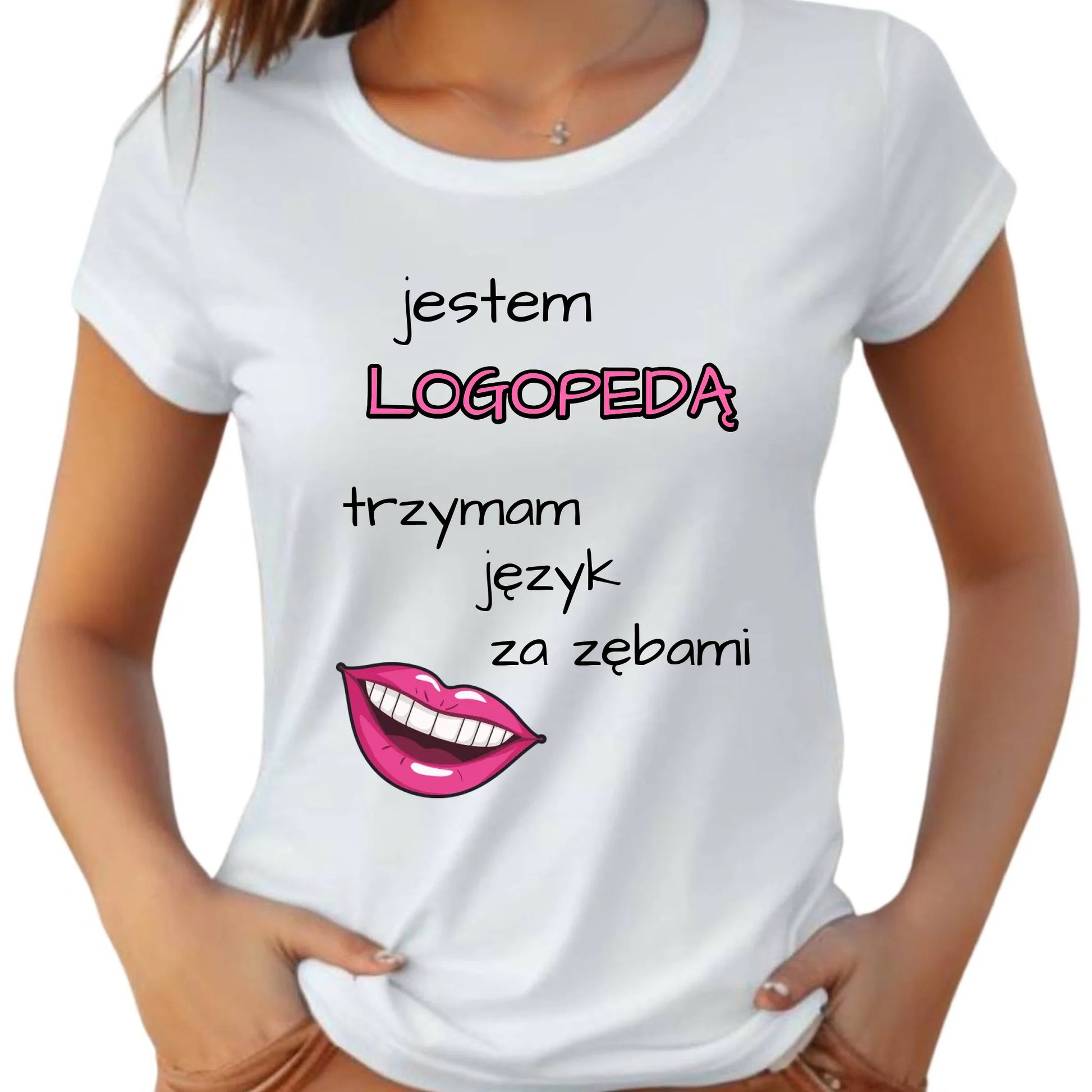 Koszulka damska dla logopedy - Trzymam język za zębami N24 - StoryCups.pl