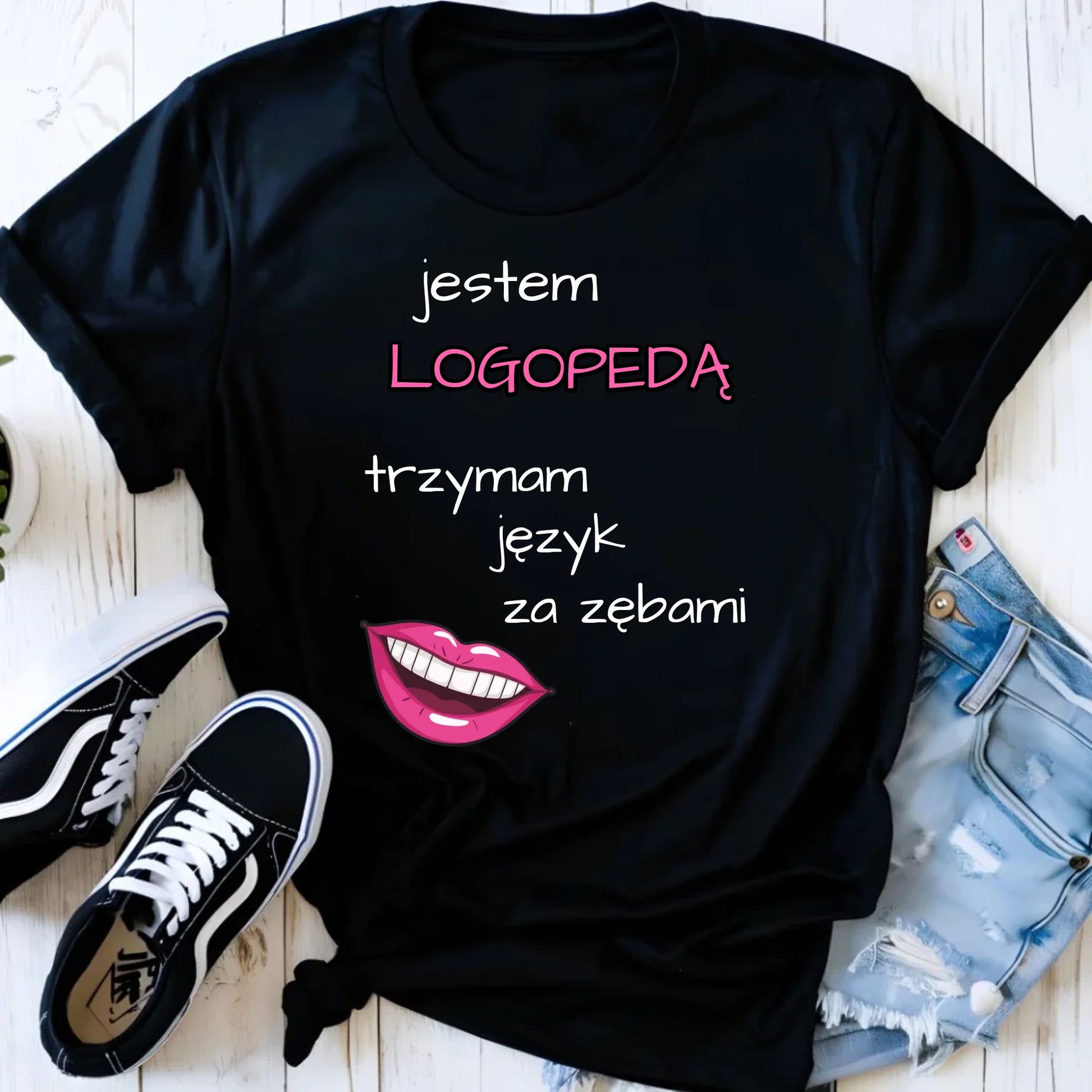 Koszulka damska dla logopedy - Trzymam język za zębami N24 - StoryCups.pl