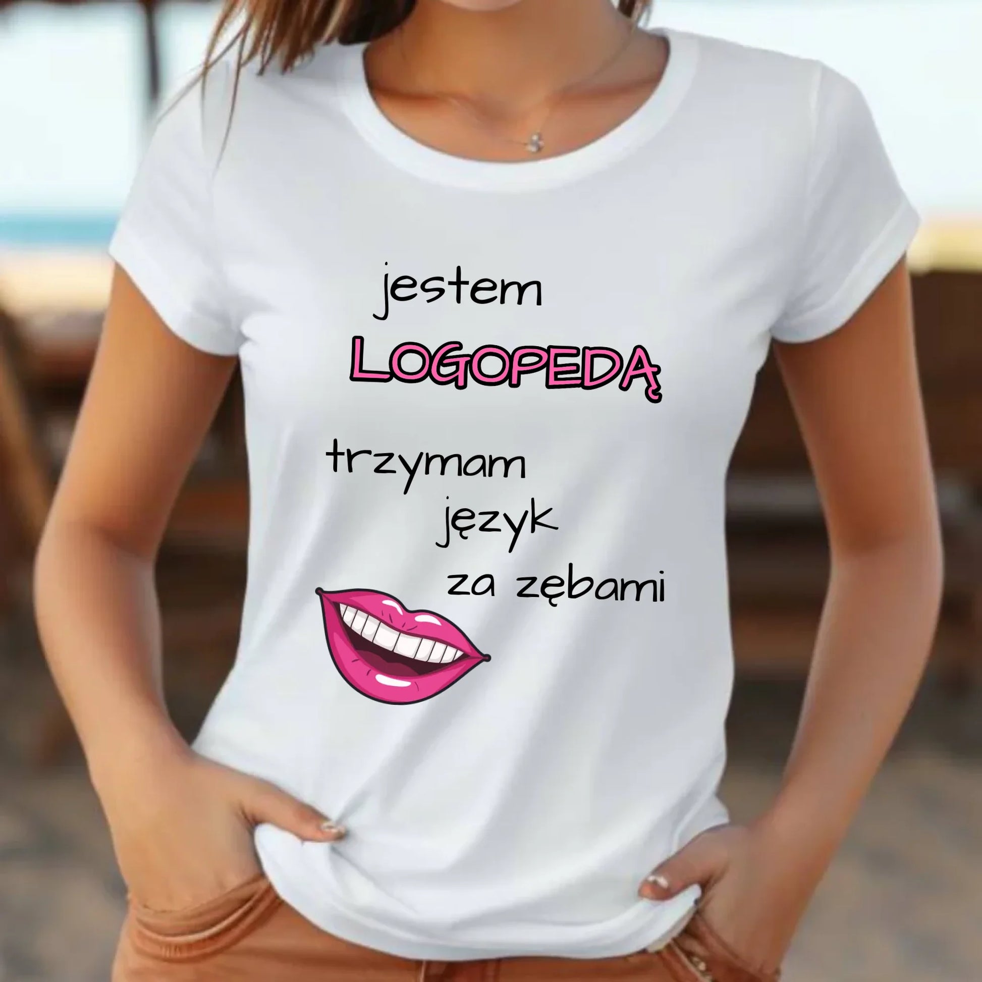 Koszulka damska dla logopedy - Trzymam język za zębami N24 - StoryCups.pl