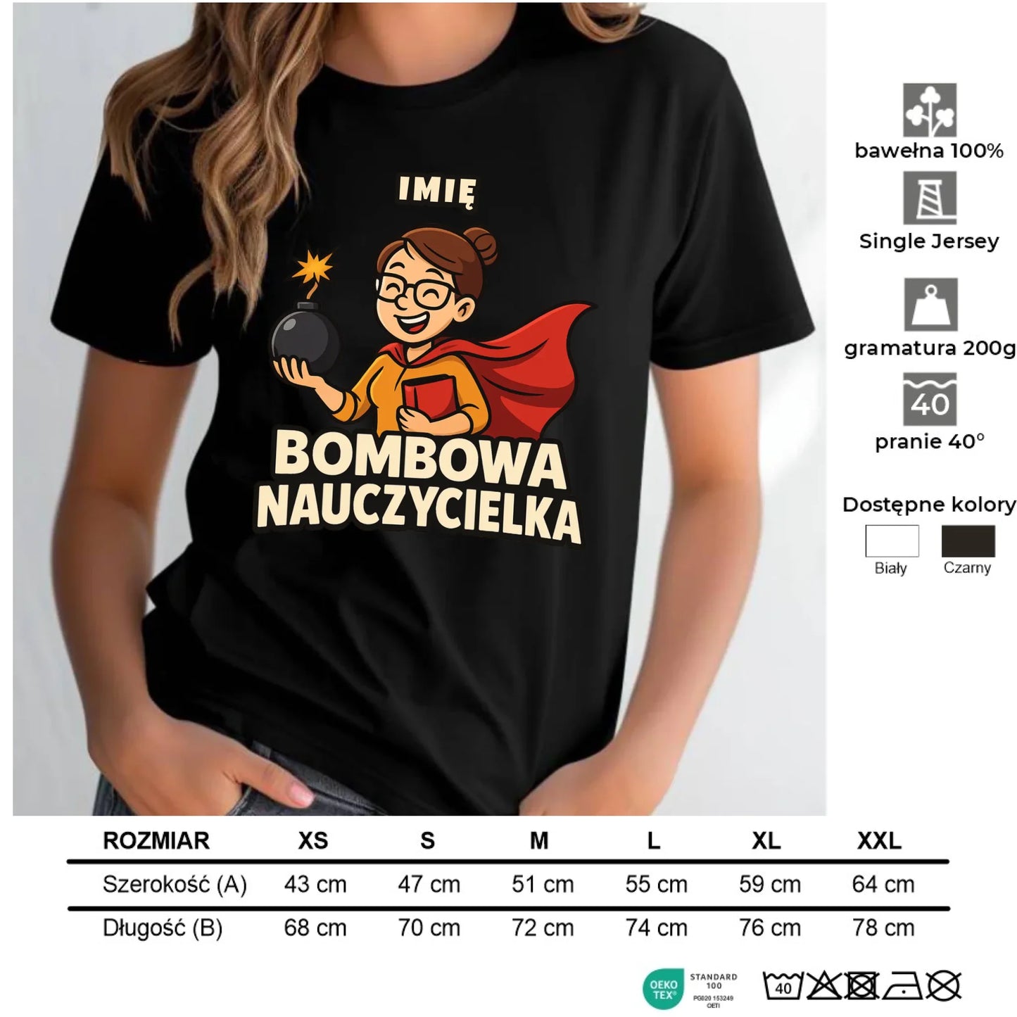 Koszulka dla nauczycielki - Bombowa Nauczycielka - personalizowana N25 - StoryCups.pl