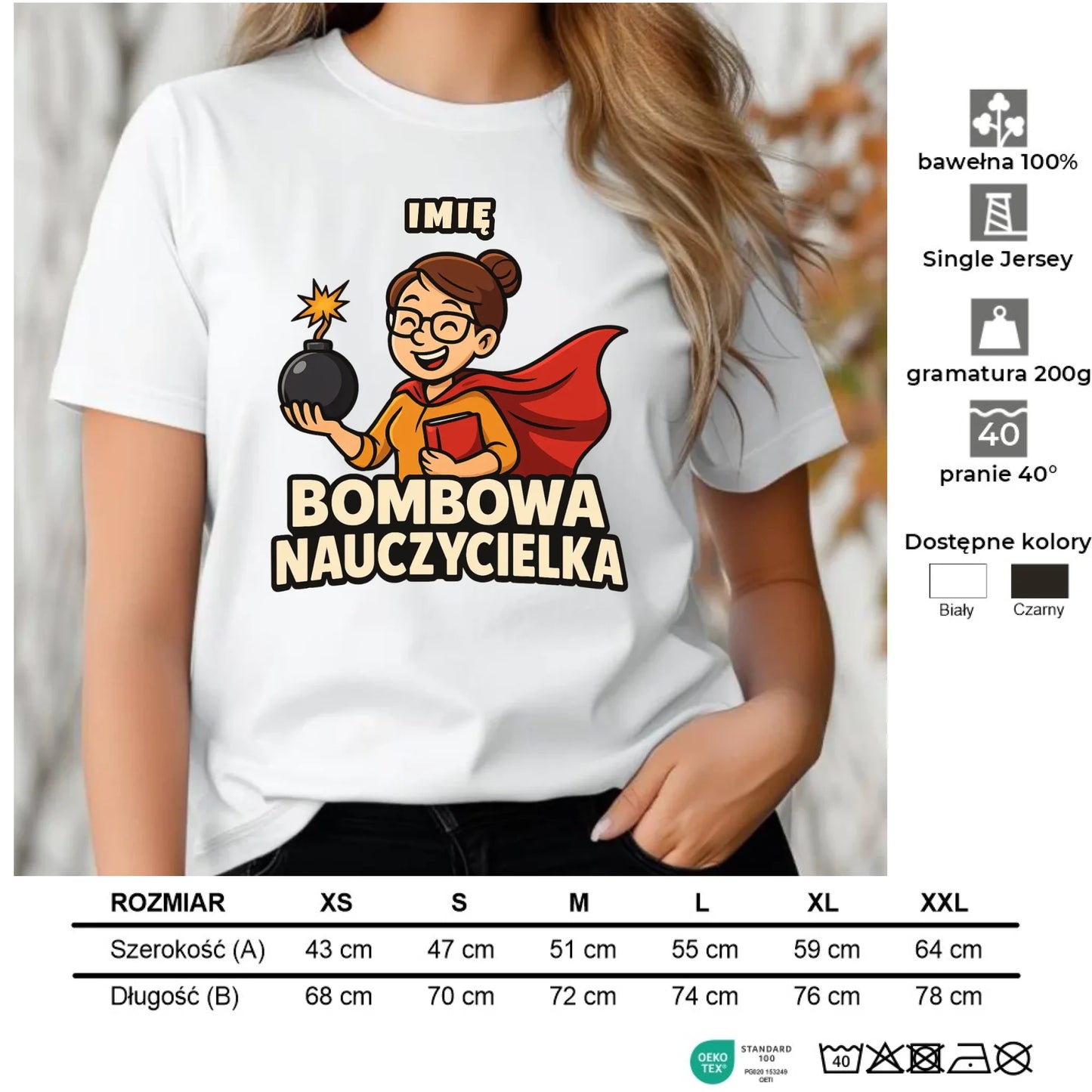 Koszulka dla nauczycielki - Bombowa Nauczycielka - personalizowana N25 - StoryCups.pl