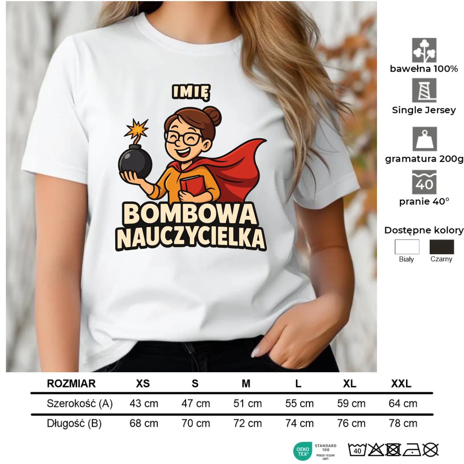 Koszulka dla nauczycielki - Bombowa Nauczycielka - personalizowana N25 - StoryCups.pl