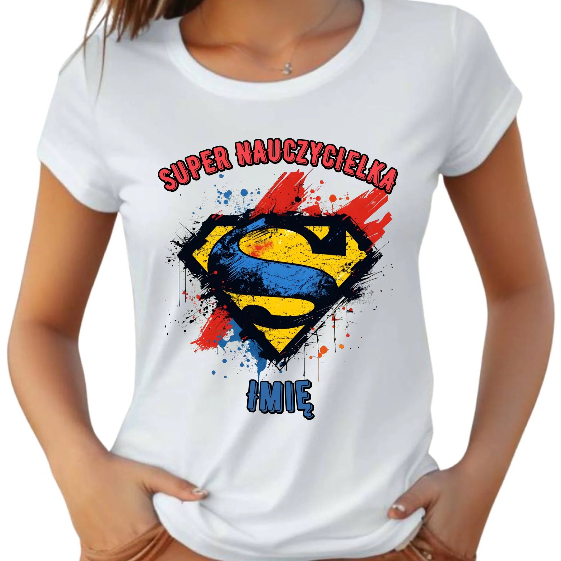 Koszulka damska dla nauczycielki - Super Nauczycielka - personalizowana N27 - StoryCups.pl