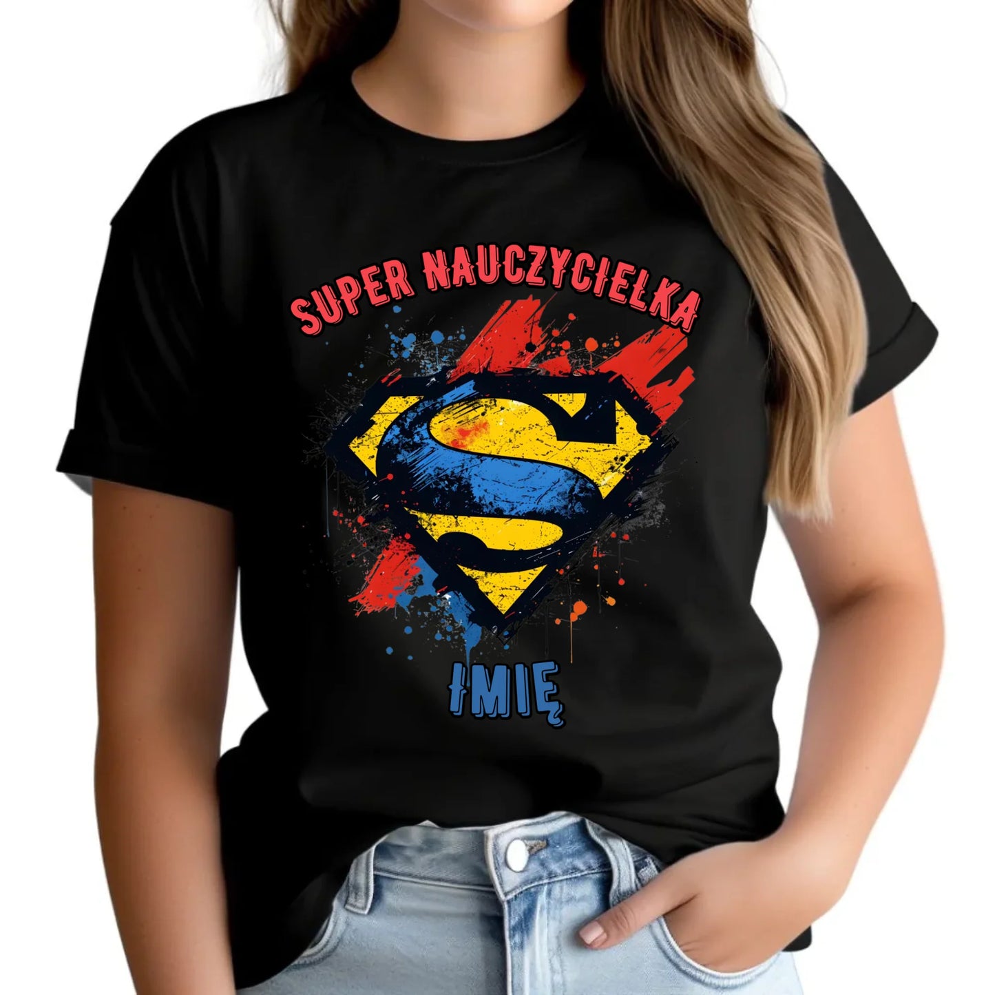 Koszulka damska dla nauczycielki - Super Nauczycielka - personalizowana N27 - StoryCups.pl