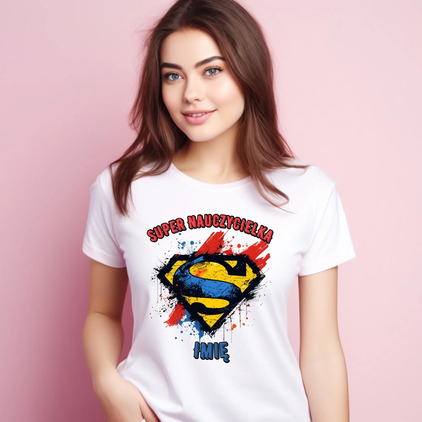 Koszulka damska dla nauczycielki - Super Nauczycielka - personalizowana N27 - StoryCups.pl
