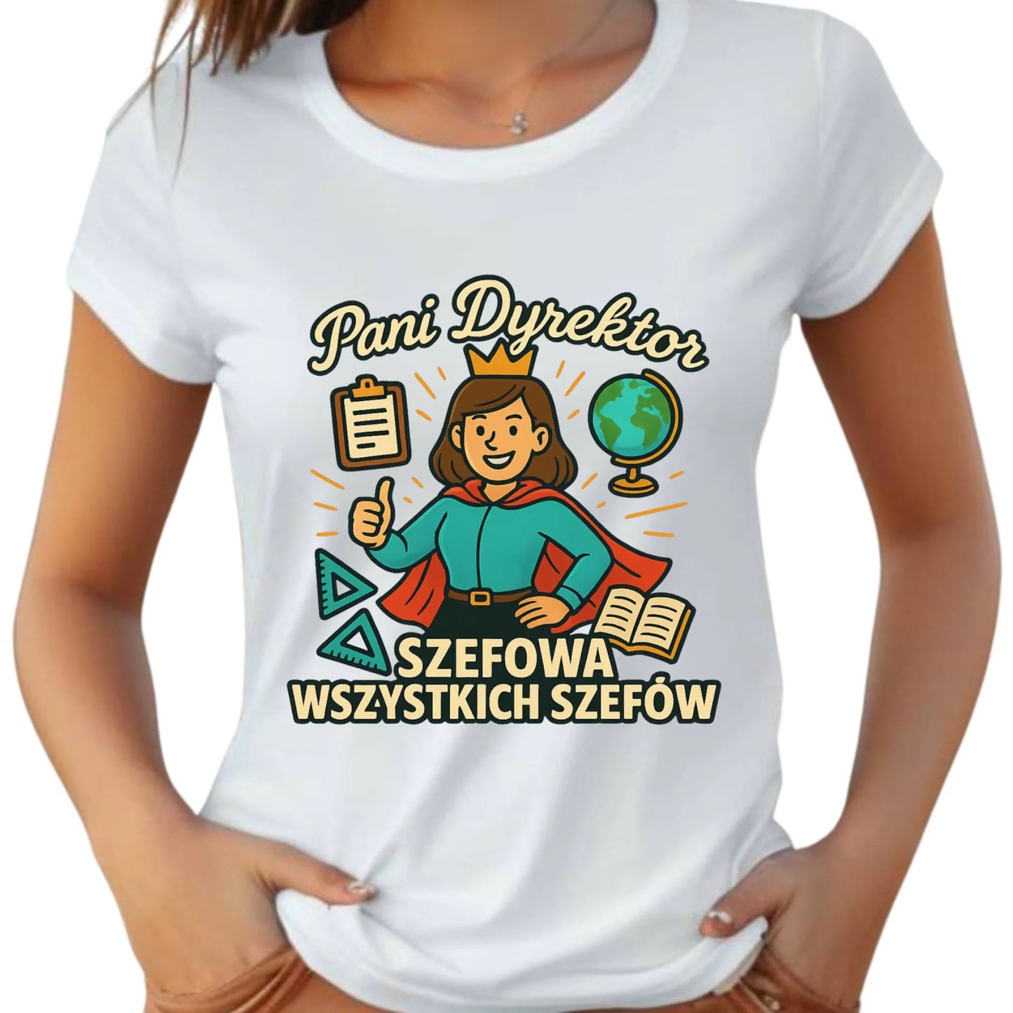 Koszulka damska dla Dyrektorki Szkoły - Szefowa wszystkich szefów N29 - StoryCups.pl