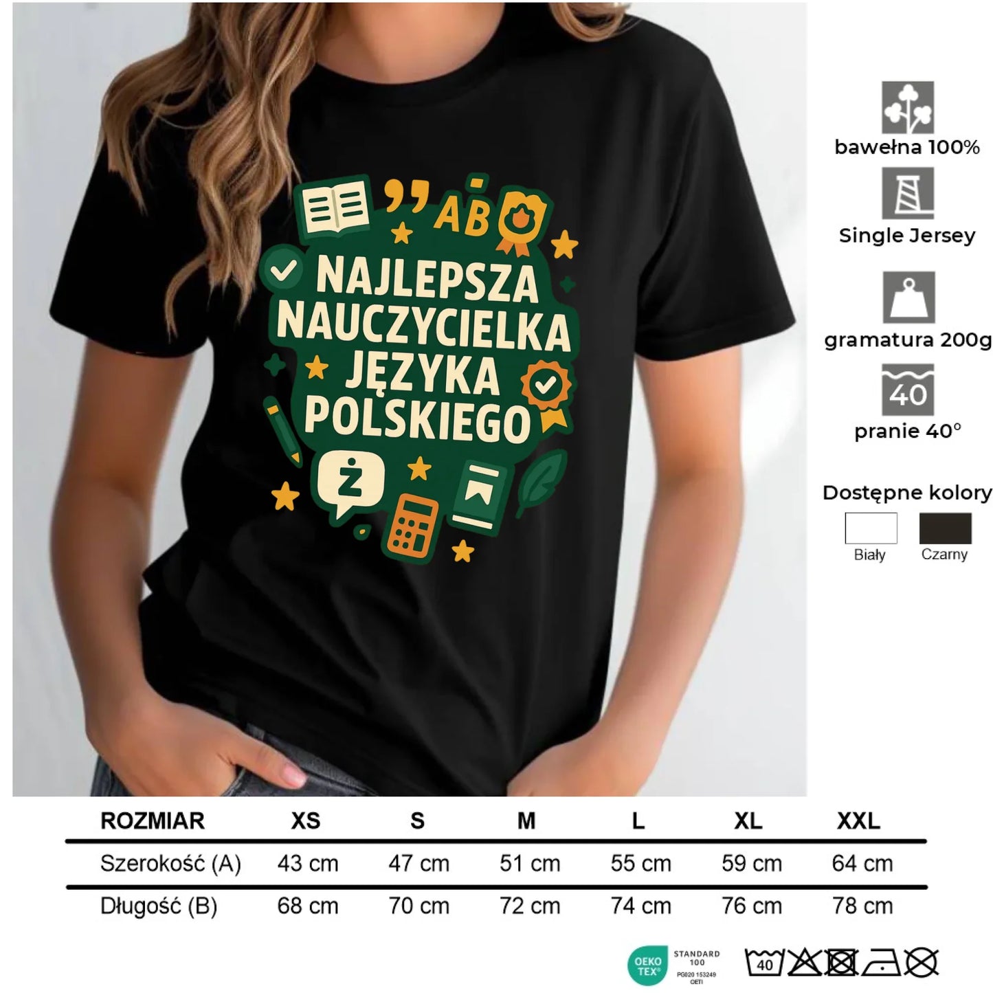 Koszulka damska dla nauczycielki - Najlepsza nauczycielka języka polskiego N75 - StoryCups.pl