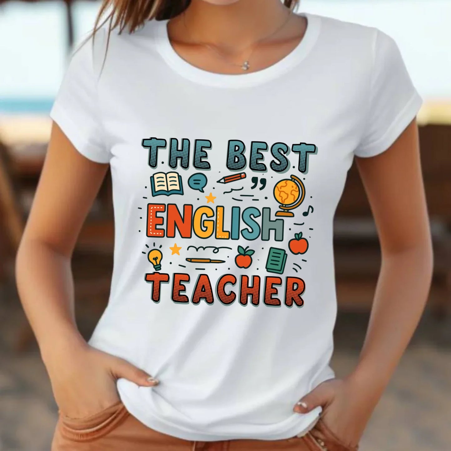 Koszulka damska dla nauczycielki angielskiego - The best english teacher N53 - StoryCups.pl