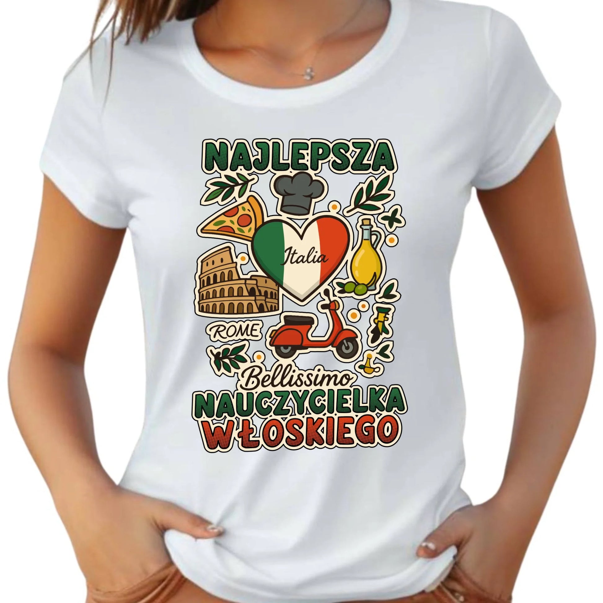 Koszulka damska dla nauczycielki - Najlepsza nauczycielka włoskiego N56 - StoryCups.pl