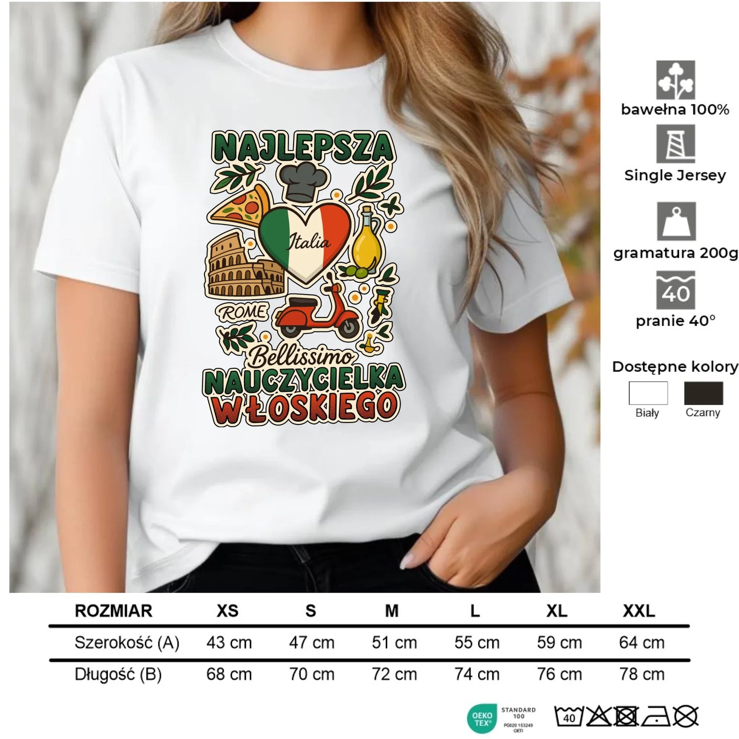 Koszulka damska dla nauczycielki - Najlepsza nauczycielka włoskiego N56 - StoryCups.pl