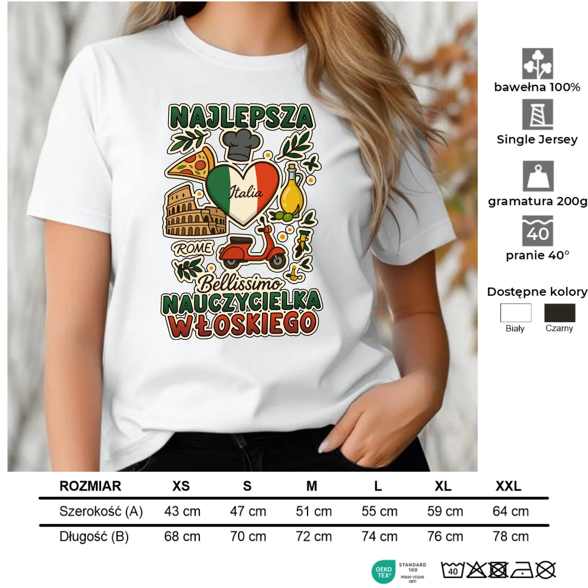 Koszulka damska dla nauczycielki - Najlepsza nauczycielka włoskiego N56 - StoryCups.pl