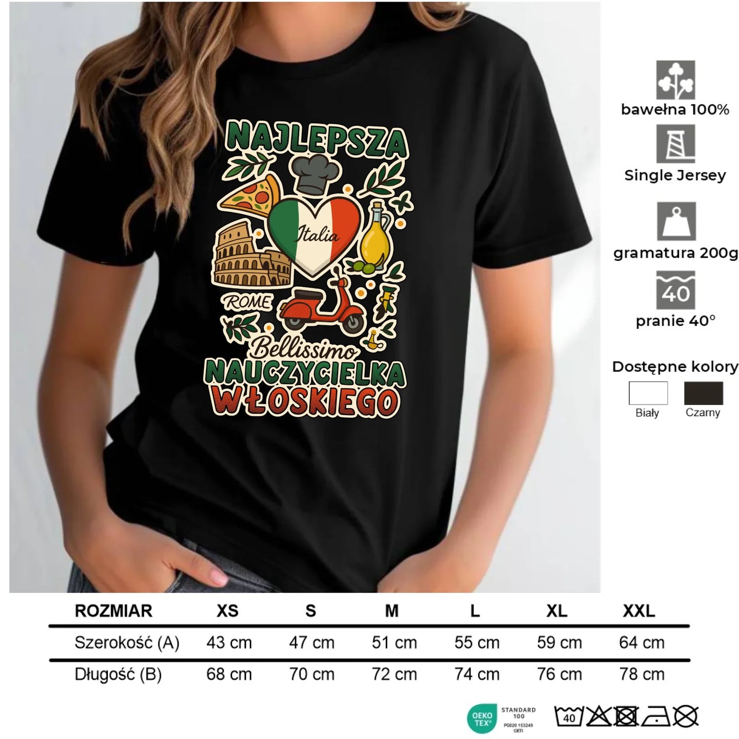 Koszulka damska dla nauczycielki - Najlepsza nauczycielka włoskiego N56 - StoryCups.pl