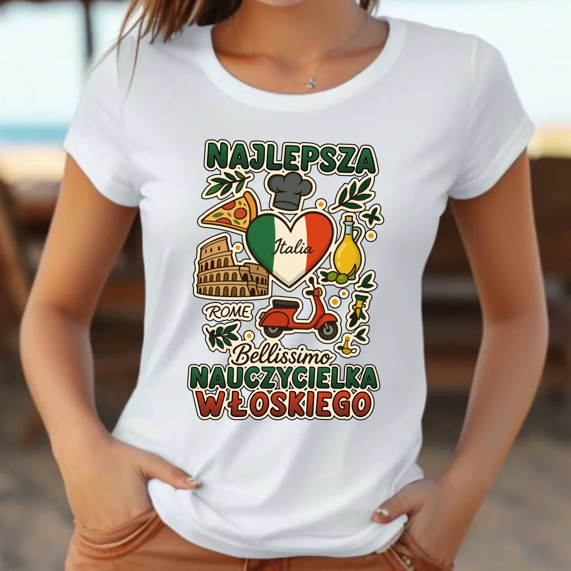 Koszulka damska dla nauczycielki - Najlepsza nauczycielka włoskiego N56 - StoryCups.pl