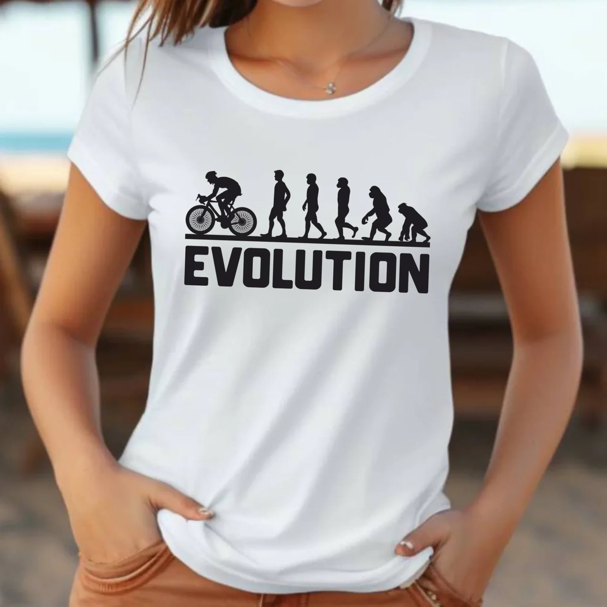Koszulka damska z rowerem - Ewolucja rowerzysty HR04 - StoryCups.pl