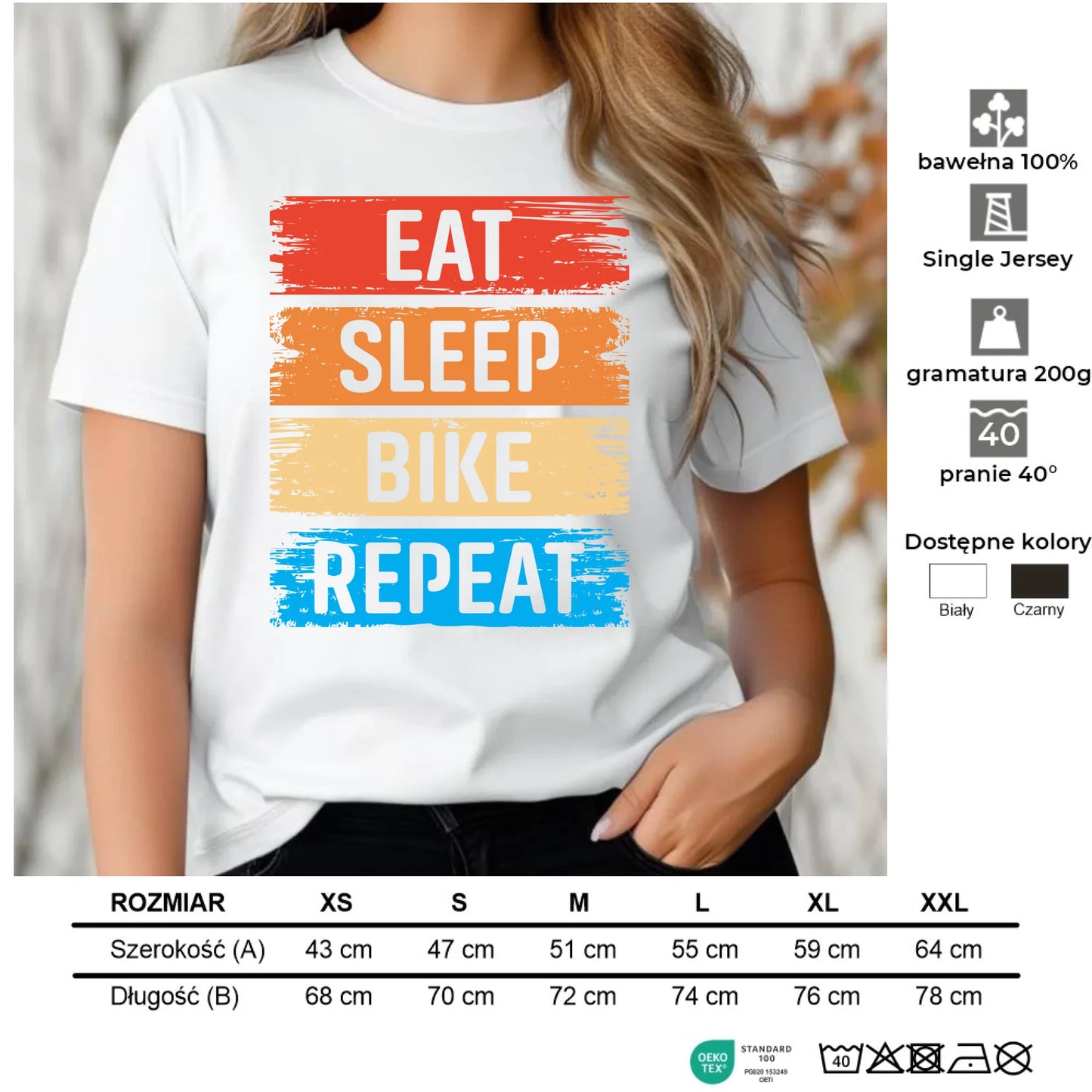 Koszulka damska na rower - Eat sleep bike repeat HR03 - StoryCups.pl