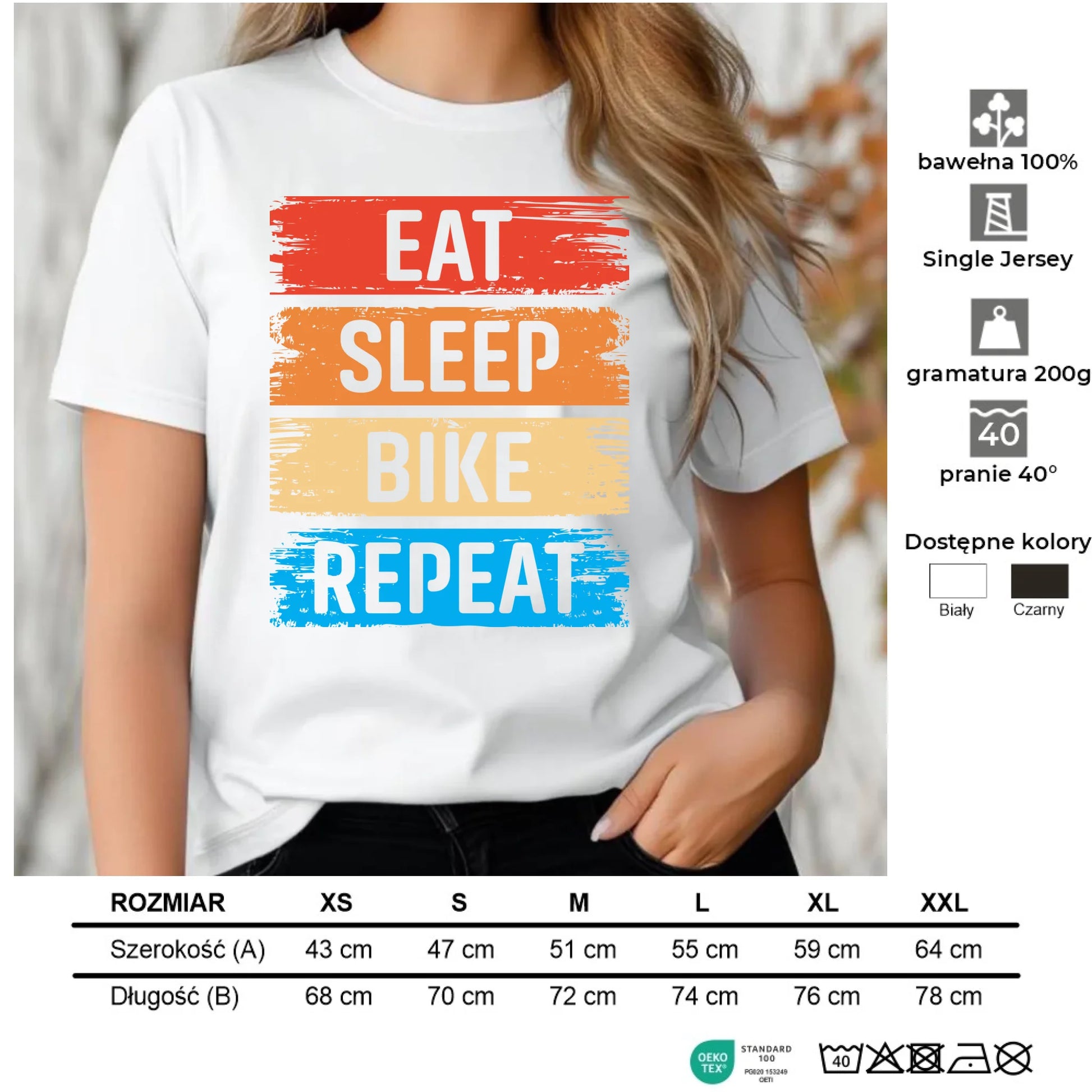 Koszulka damska na rower - Eat sleep bike repeat HR03 - StoryCups.pl