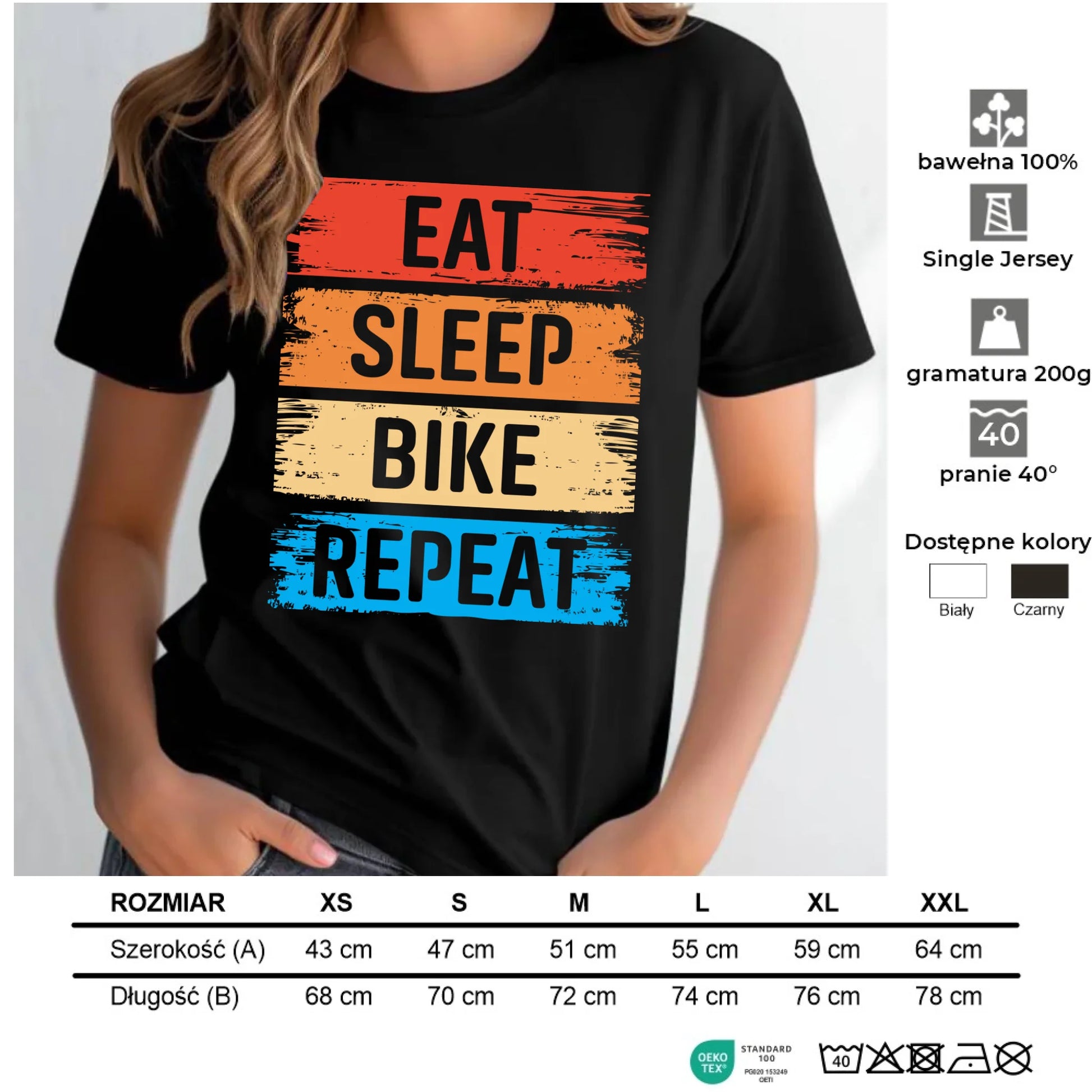 Koszulka damska na rower - Eat sleep bike repeat HR03 - StoryCups.pl