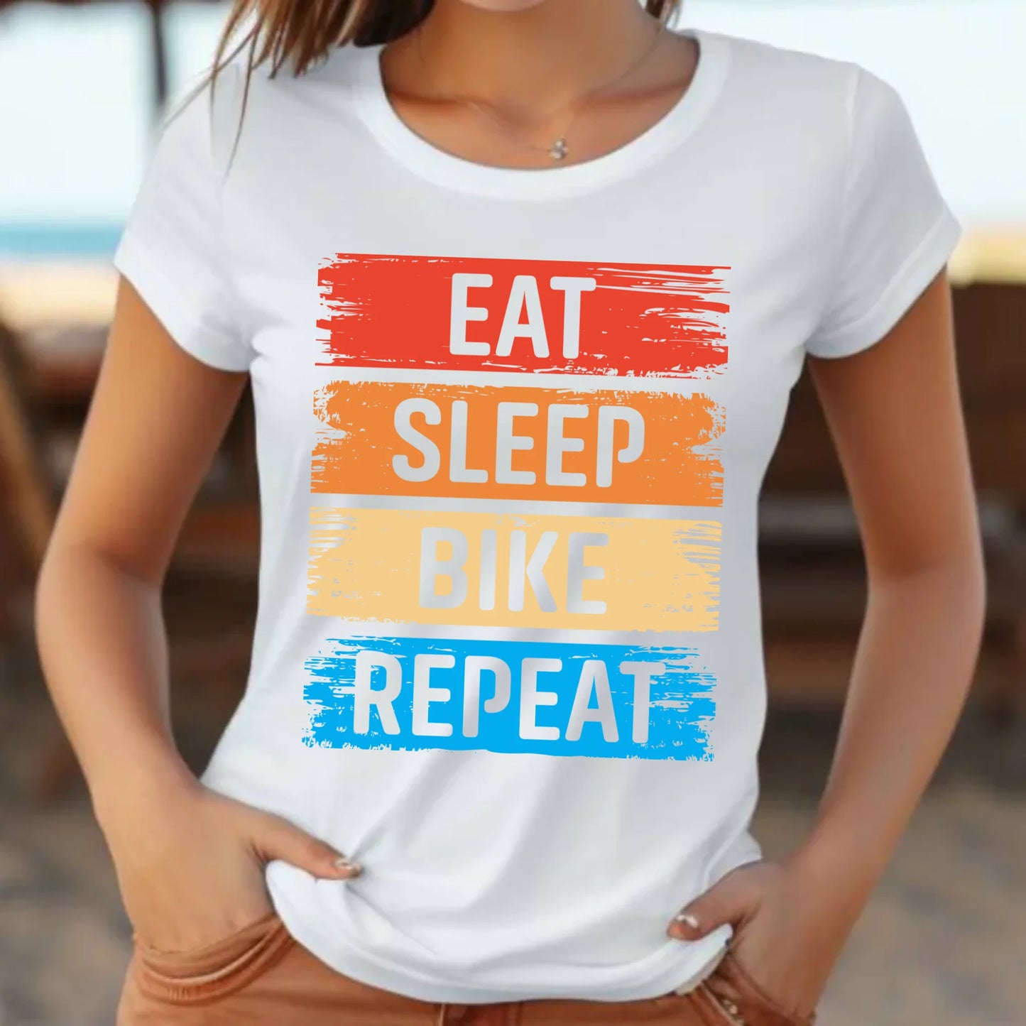 Koszulka damska na rower - Eat sleep bike repeat HR03 - StoryCups.pl