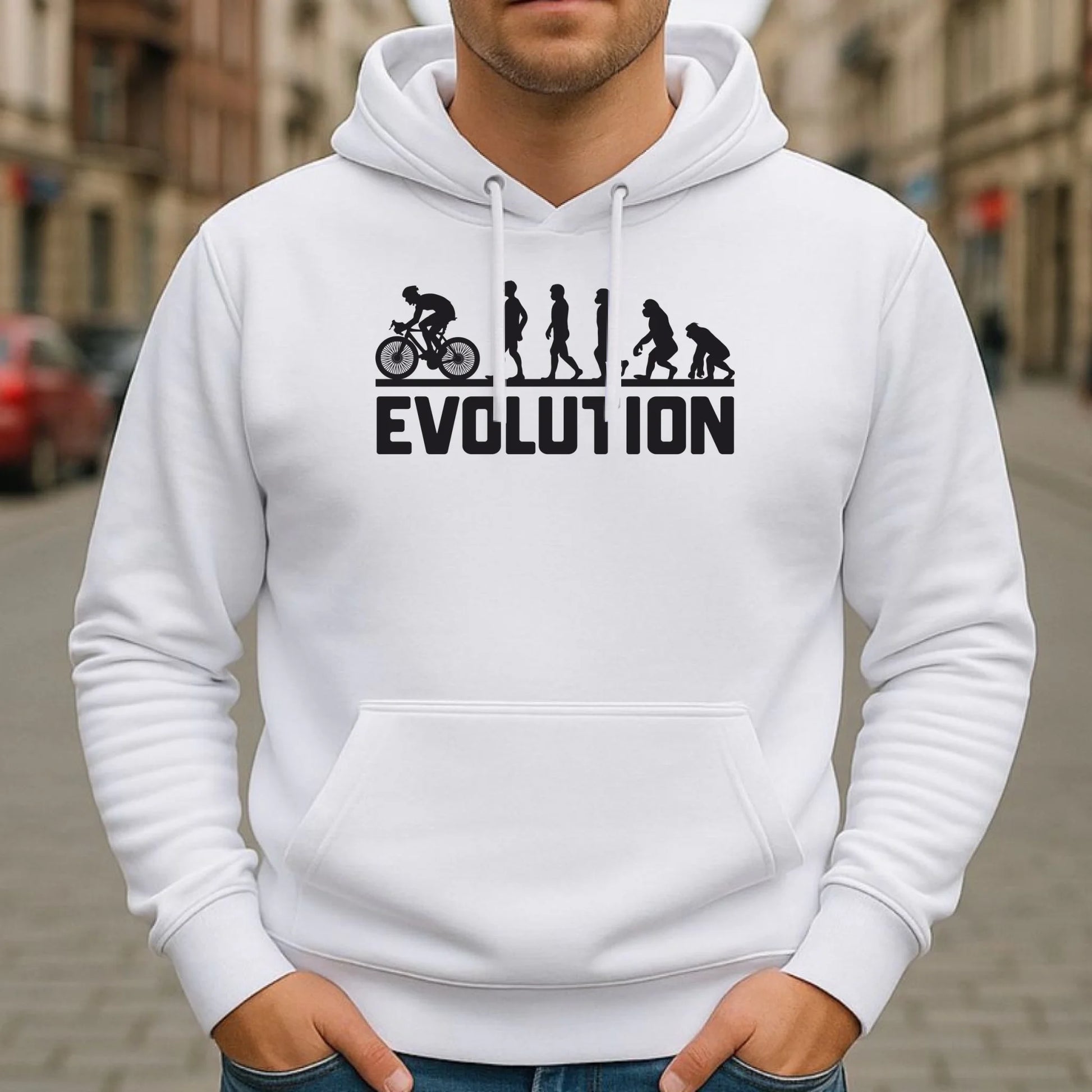 Bluza męska z kapturem na rower - Ewolucja rowerzysty HR04 - StoryCups.pl
