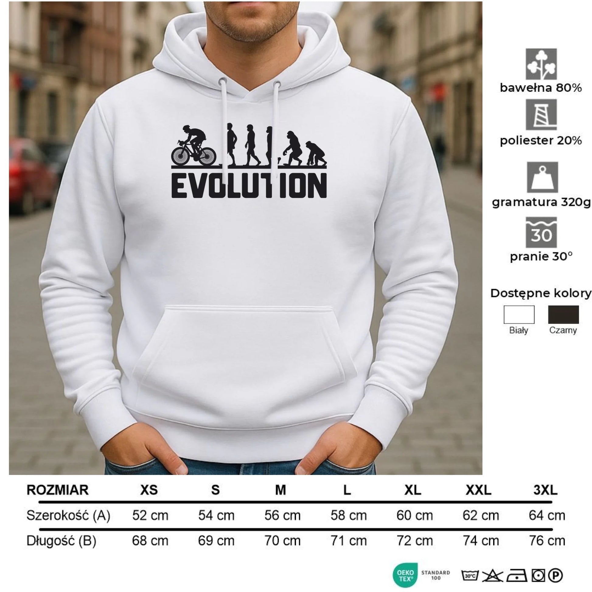 Bluza męska z kapturem na rower - Ewolucja rowerzysty HR04 - StoryCups.pl