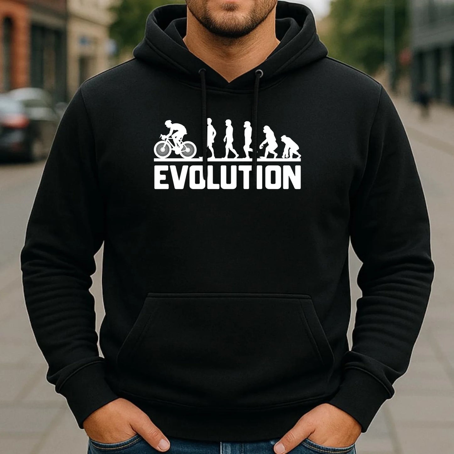 Bluza męska z kapturem na rower - Ewolucja rowerzysty HR04 - StoryCups.pl