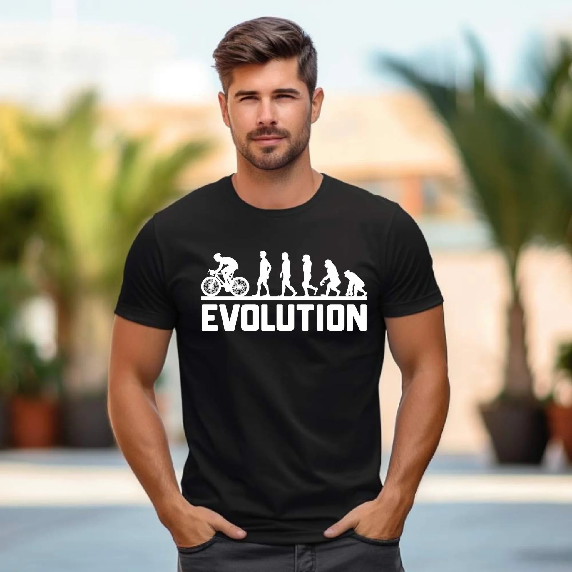 Koszulka męska z rowerem z rowerem - Ewolucja rowerzysty HR04 - StoryCups.pl