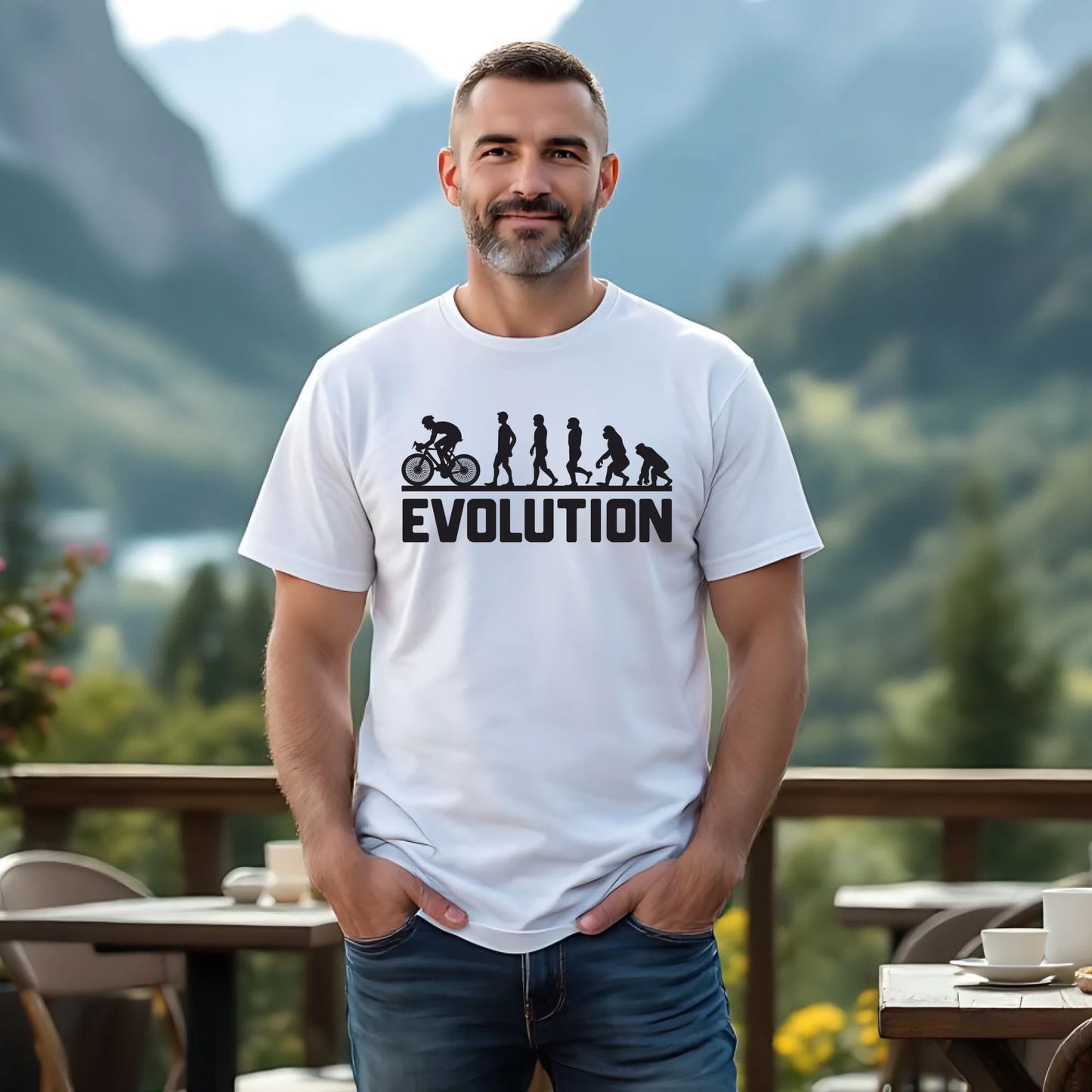 Koszulka męska z rowerem z rowerem - Ewolucja rowerzysty HR04 - StoryCups.pl