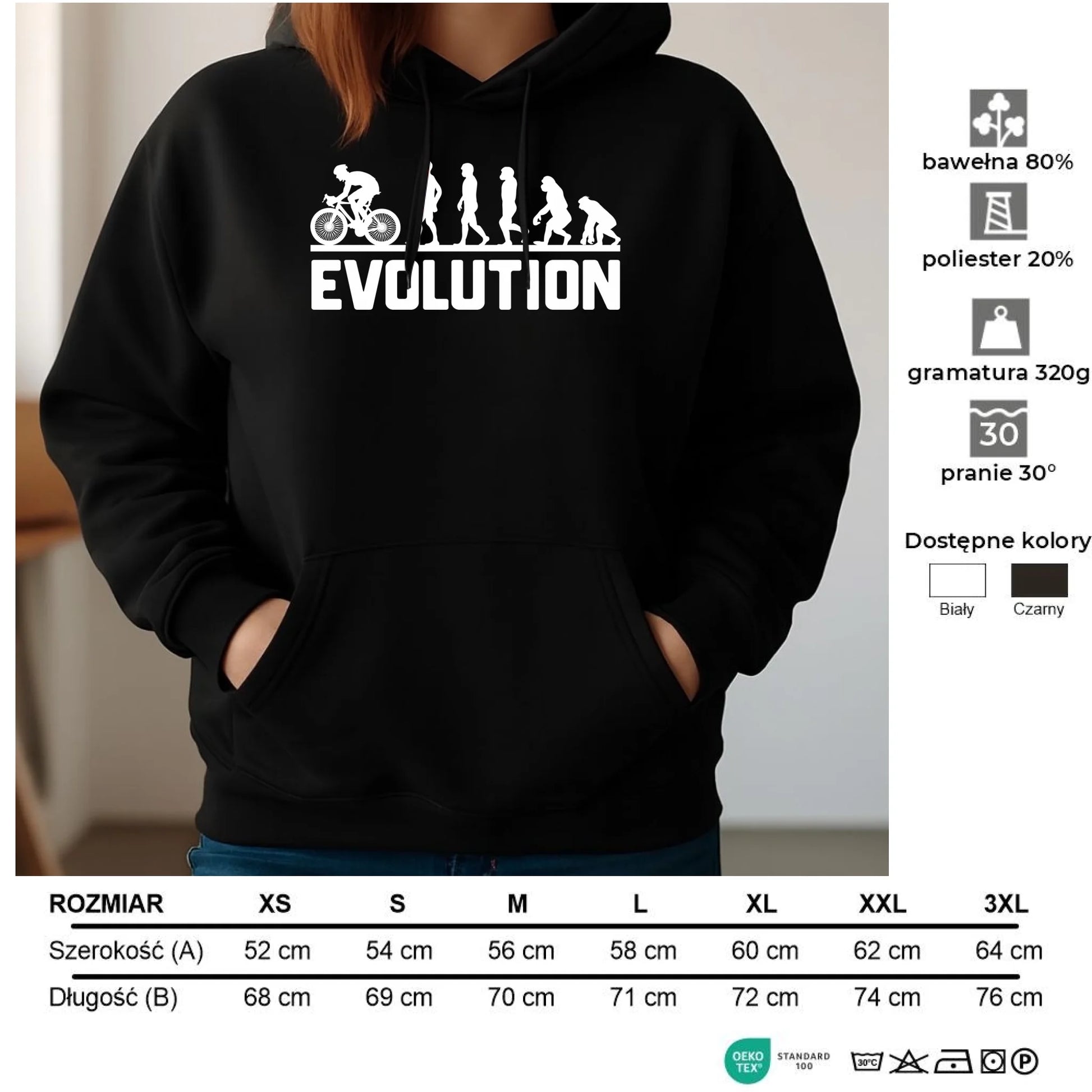 Bluza damska z kapturem na rower - Ewolucja rowerzysty HR04 - StoryCups.pl