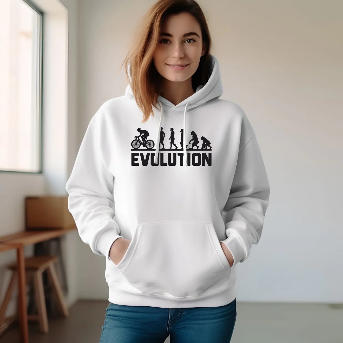 Bluza damska z kapturem na rower - Ewolucja rowerzysty HR04 - StoryCups.pl