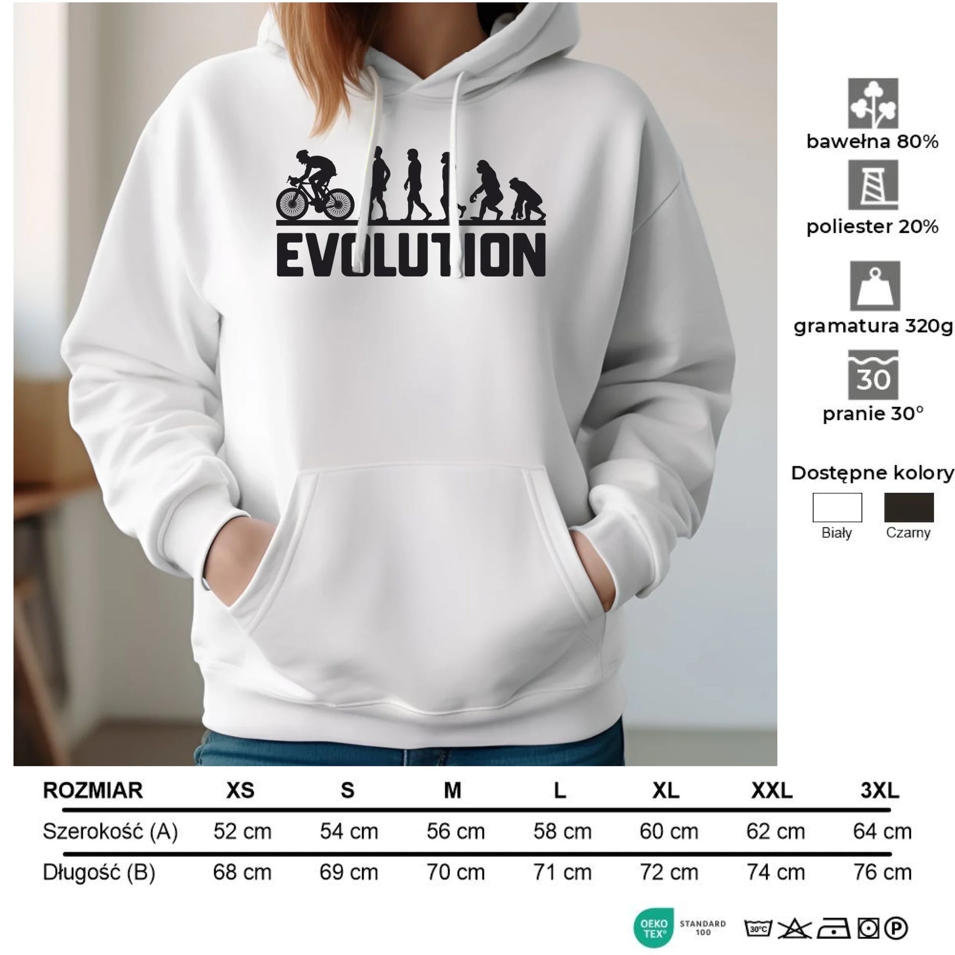 Bluza damska z kapturem na rower - Ewolucja rowerzysty HR04 - StoryCups.pl