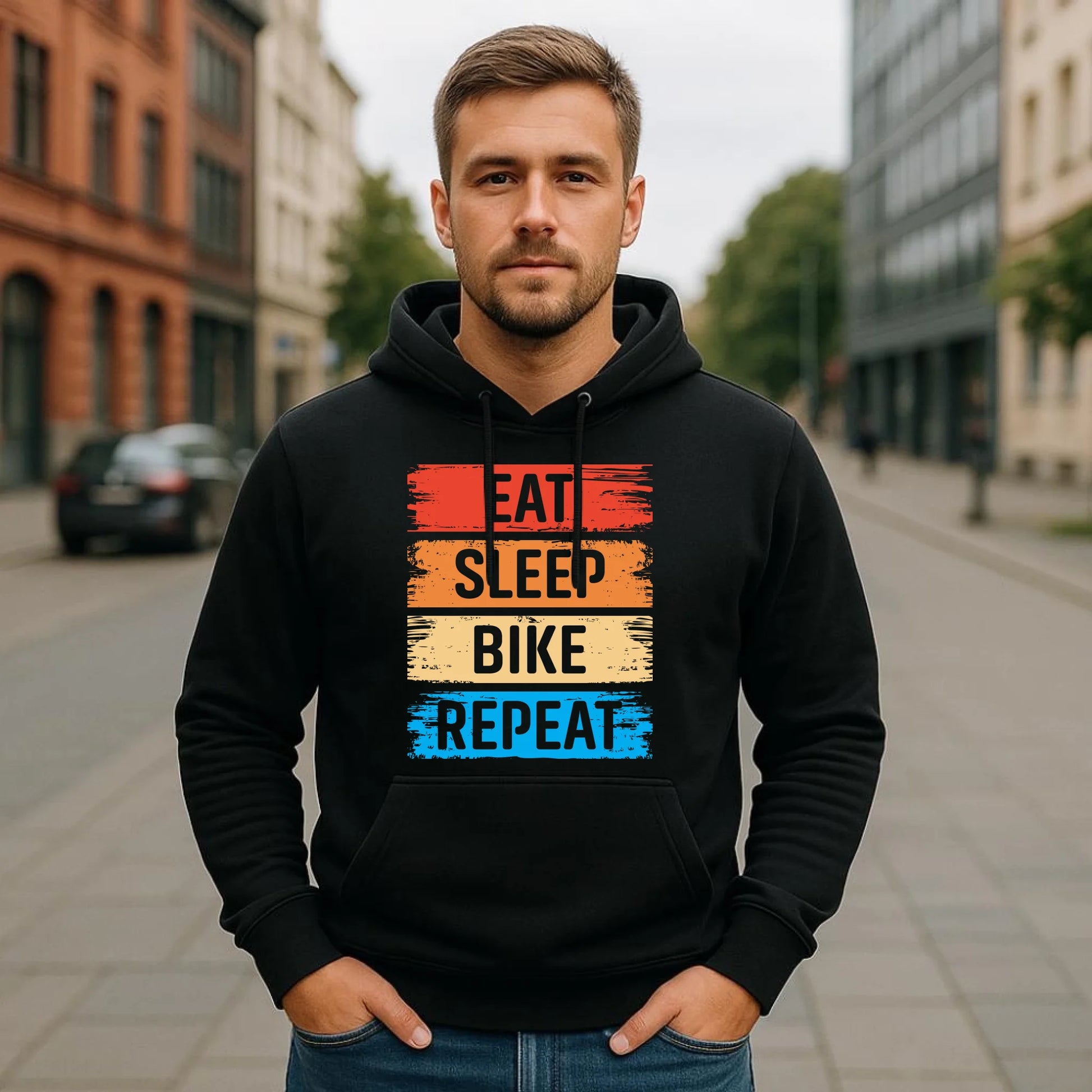Bluza męska z kapturem na rower - Eat sleep bike repeat HR03 - StoryCups.pl