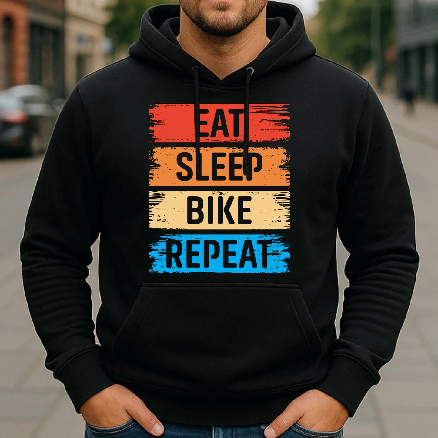 Bluza męska z kapturem na rower - Eat sleep bike repeat HR03 - StoryCups.pl