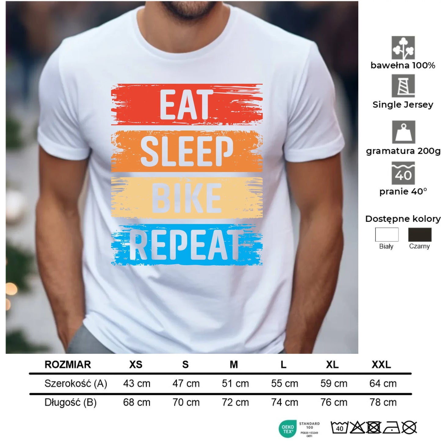 Koszulka męska na rower - Eat sleep bike repeat HR03 - StoryCups.pl