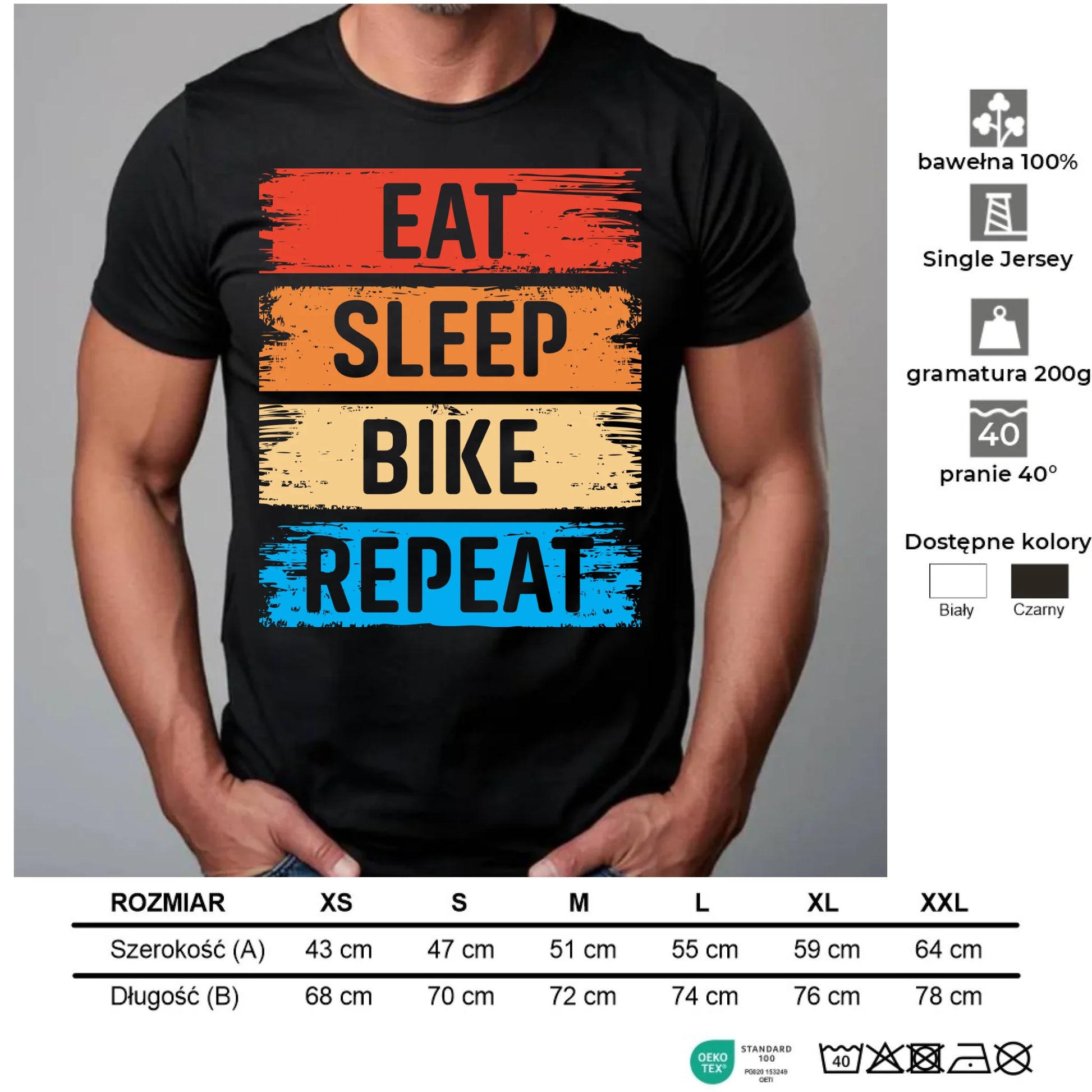 Koszulka męska na rower - Eat sleep bike repeat HR03 - StoryCups.pl