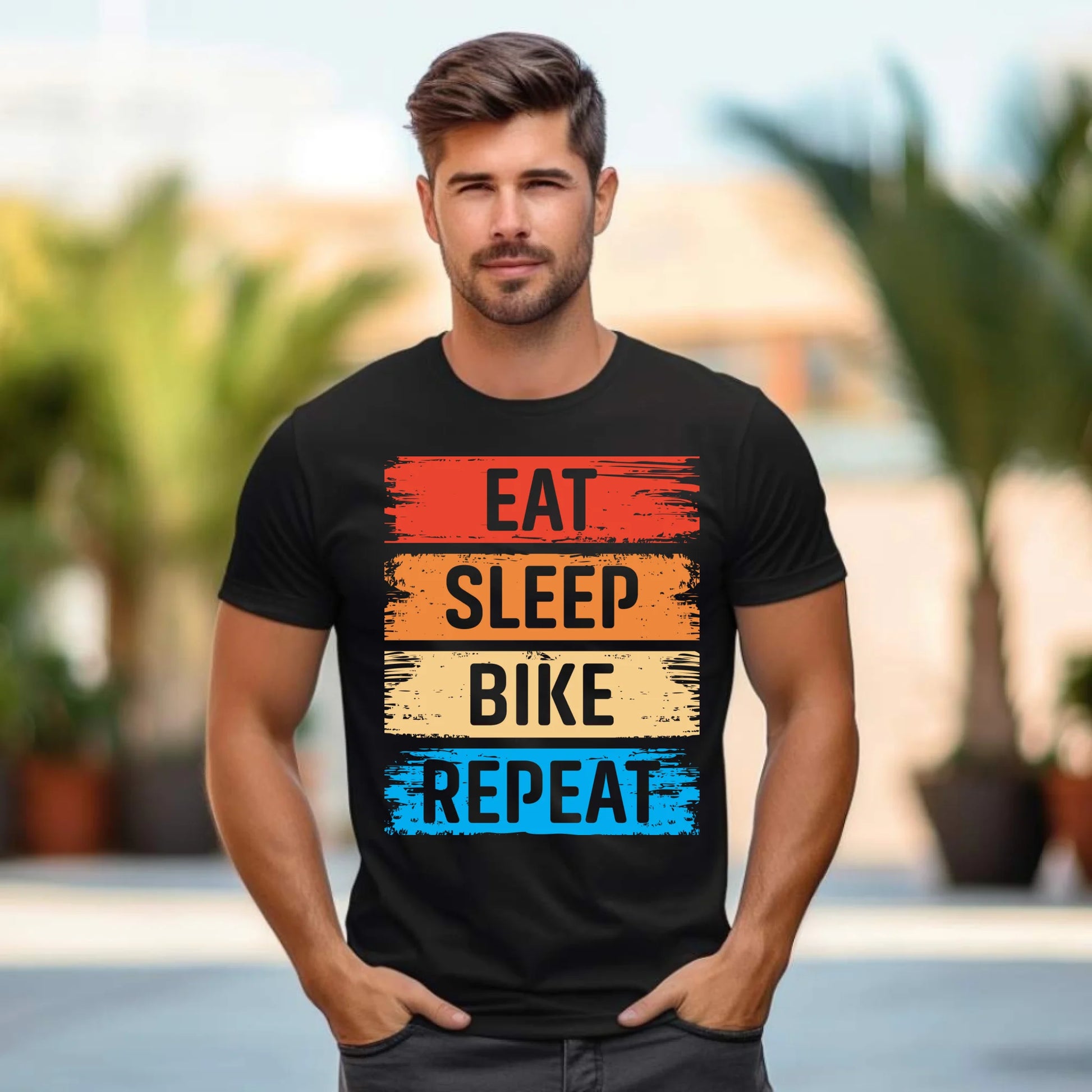 Koszulka męska na rower - Eat sleep bike repeat HR03 - StoryCups.pl