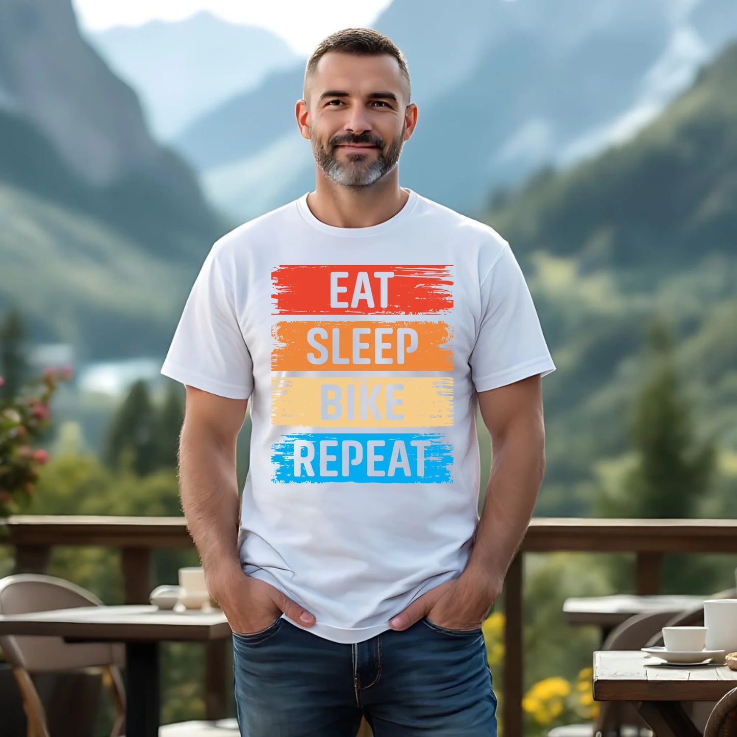 Koszulka męska na rower - Eat sleep bike repeat HR03 - StoryCups.pl