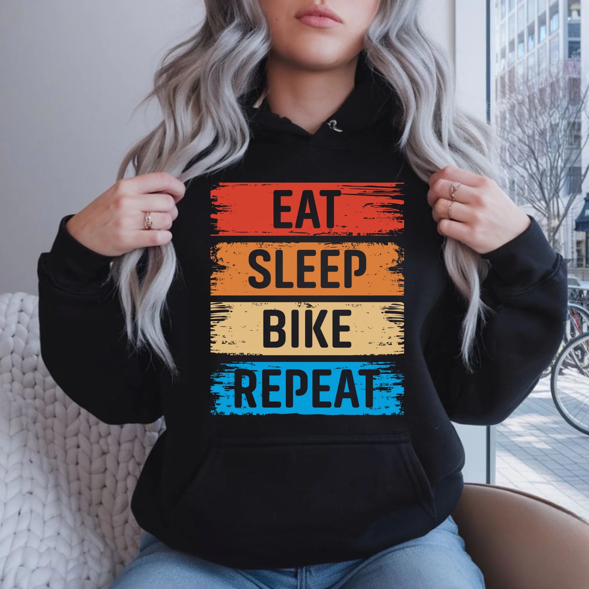 Bluza damska z kapturem na rower - Eat sleep bike repeat HR03 - StoryCups.pl