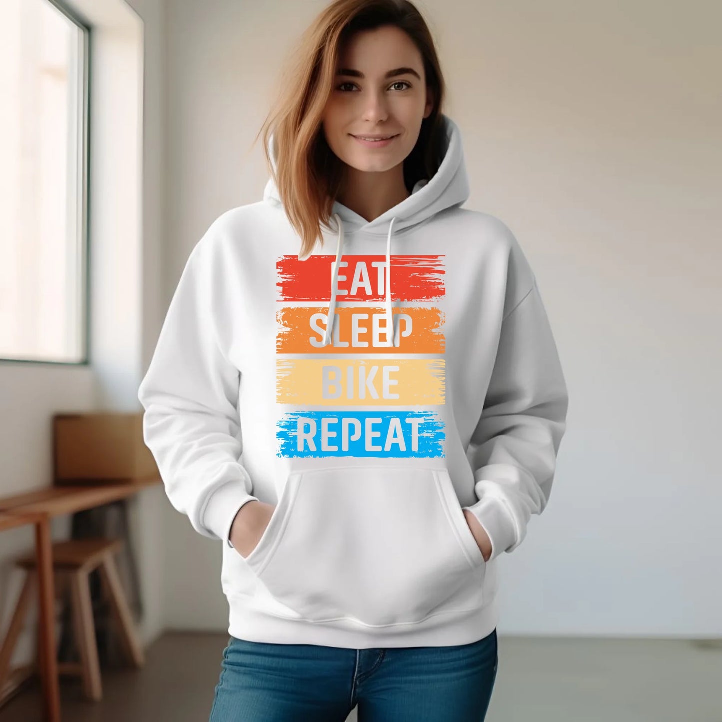Bluza damska z kapturem na rower - Eat sleep bike repeat HR03 - StoryCups.pl