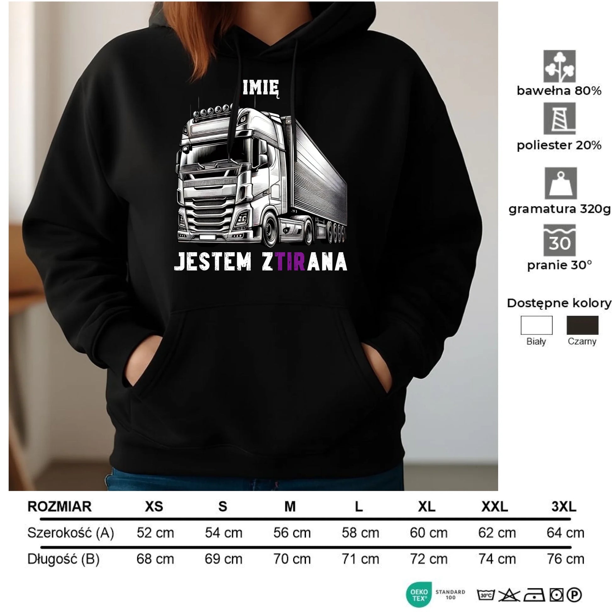 Bluza damska z kapturem dla kierowcy tira - Jestem zTIRana - personalizowana ZKT02 - StoryCups.pl
