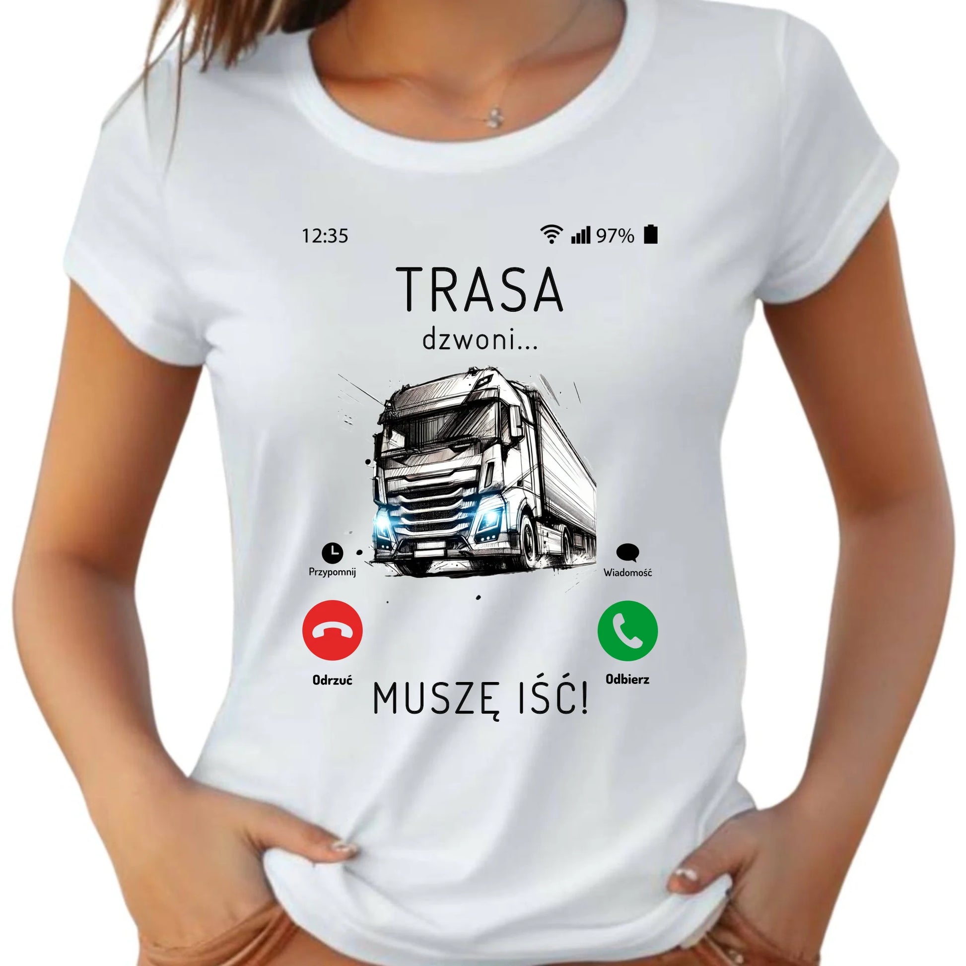 Koszulka damska dla kierowcy tira - Trasa dzwoni muszę iść ZKT03 - StoryCups.pl