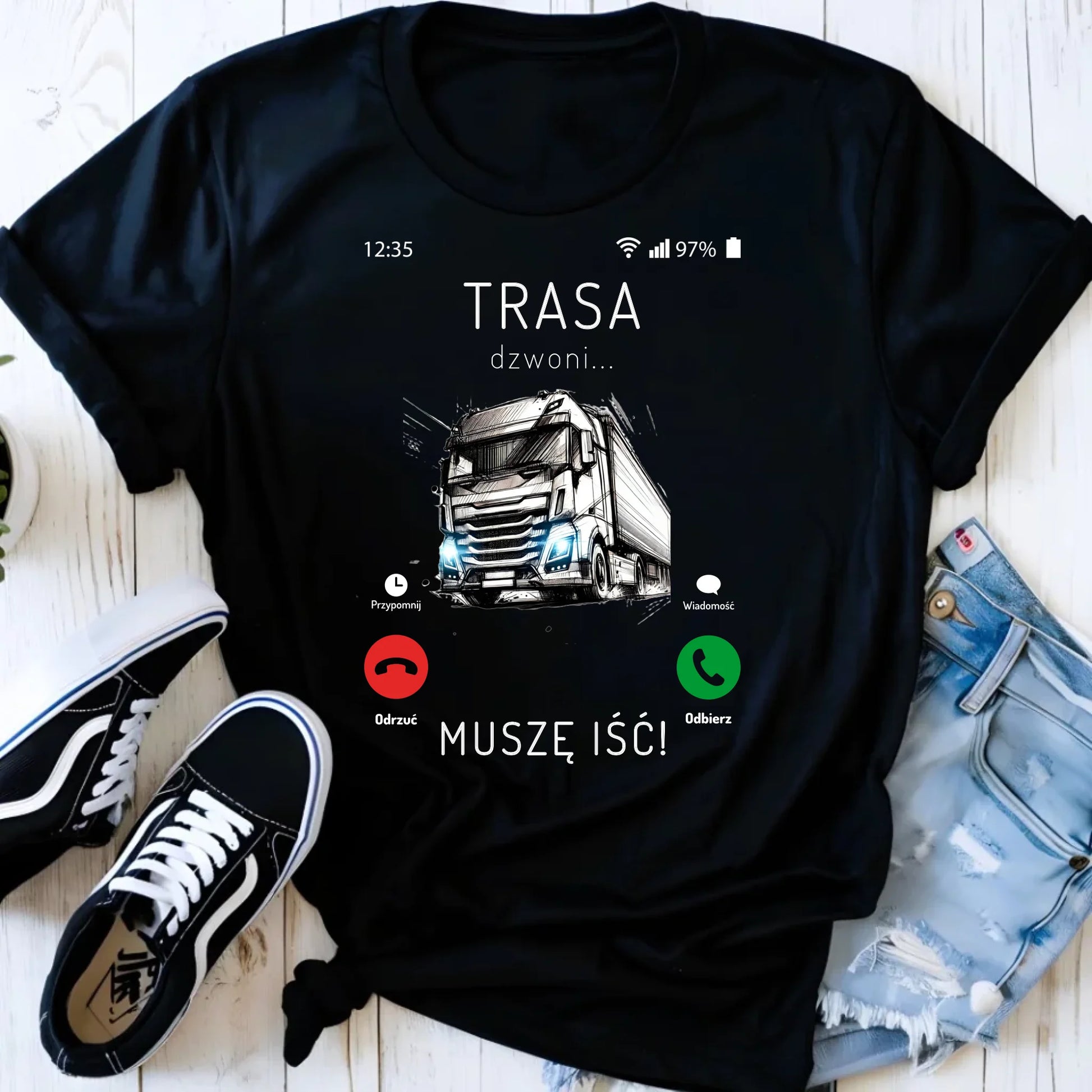 Koszulka damska dla kierowcy tira - Trasa dzwoni muszę iść ZKT03 - StoryCups.pl