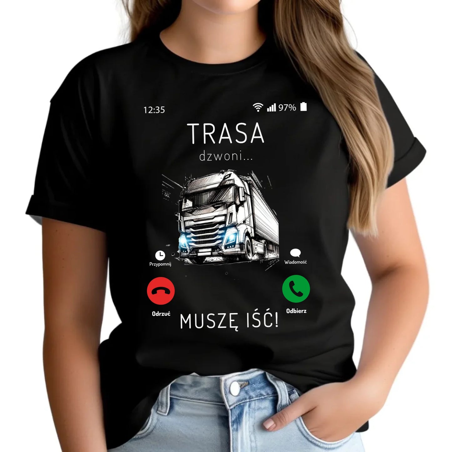 Koszulka damska dla kierowcy tira - Trasa dzwoni muszę iść ZKT03 - StoryCups.pl