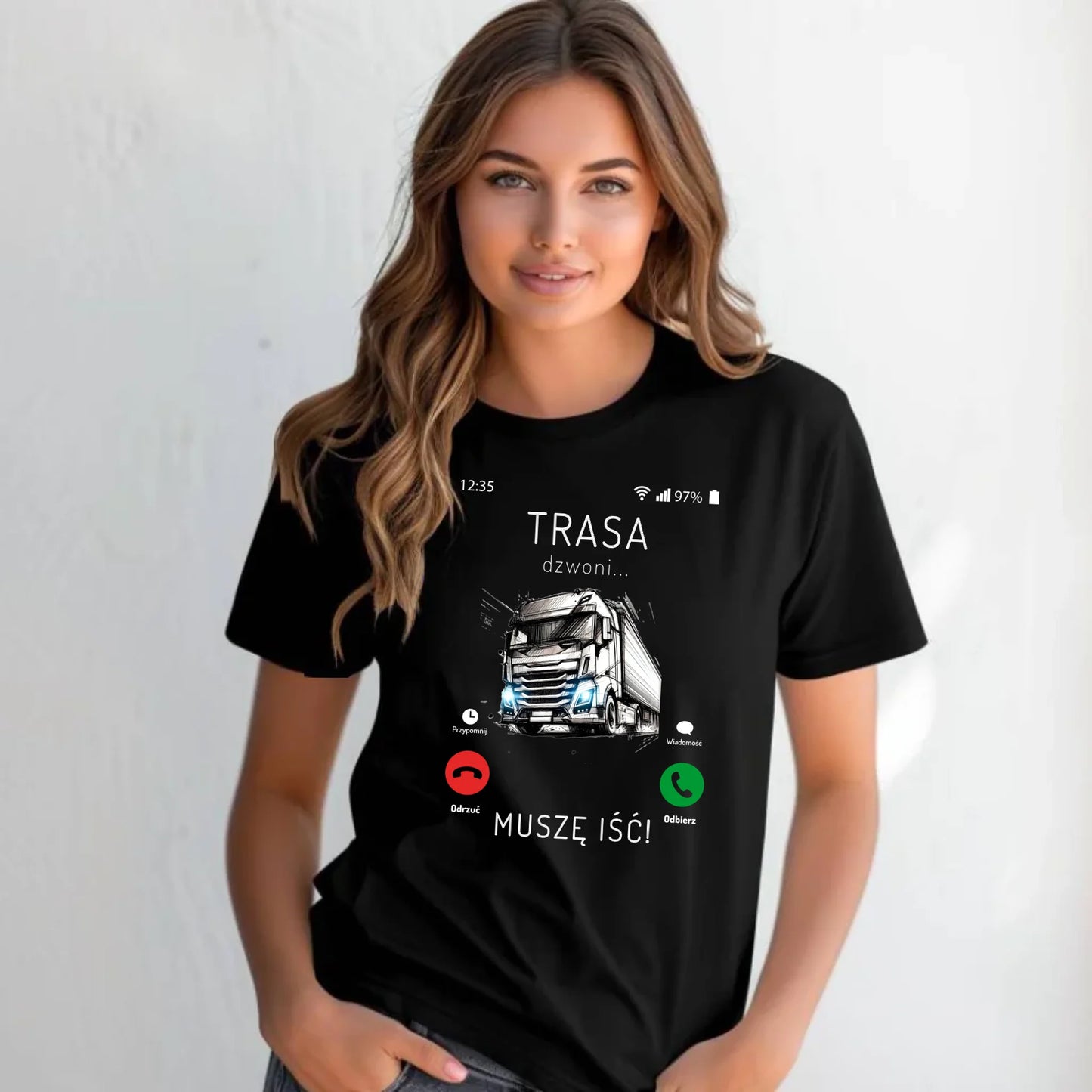 Koszulka damska dla kierowcy tira - Trasa dzwoni muszę iść ZKT03 - StoryCups.pl