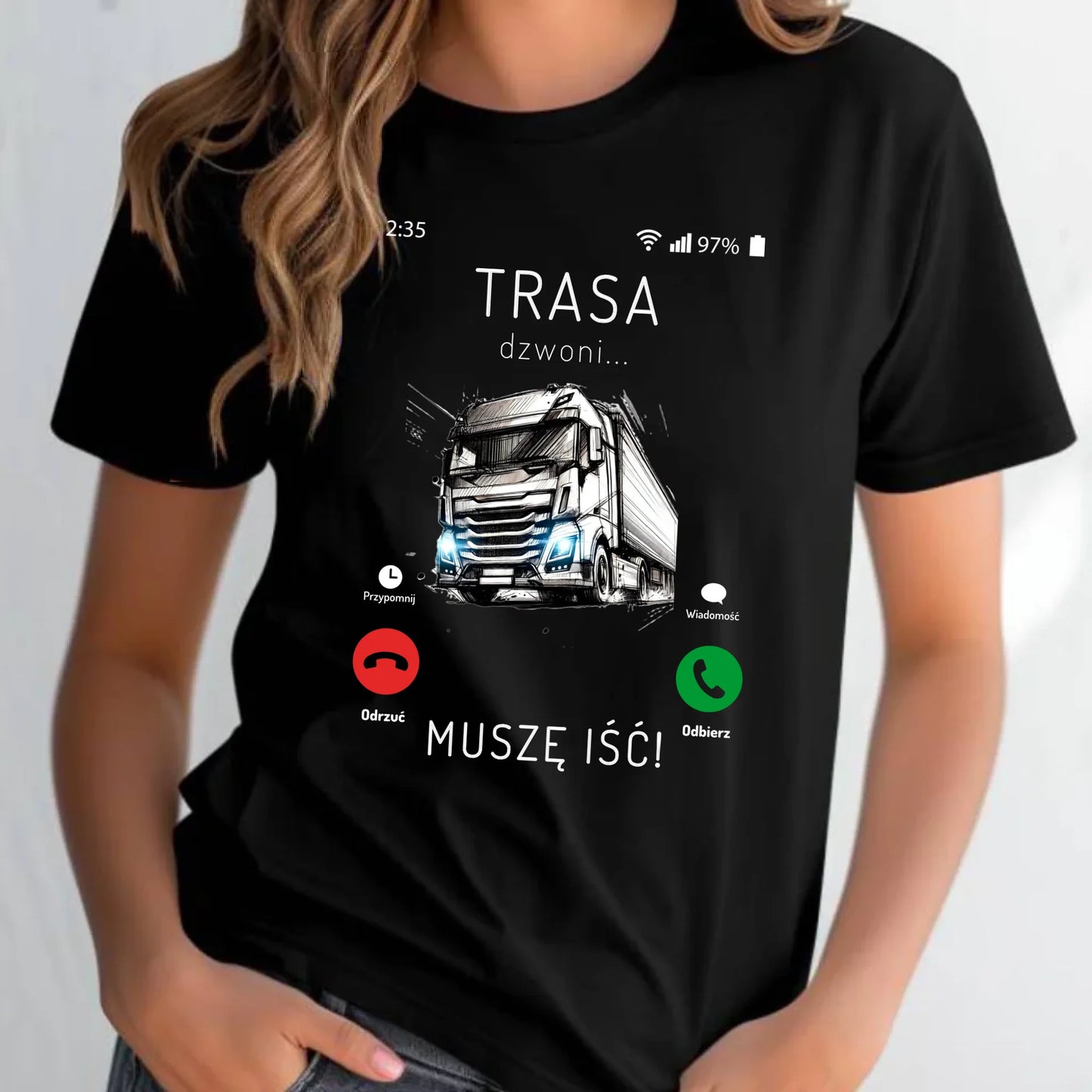 Koszulka damska dla kierowcy tira - Trasa dzwoni muszę iść ZKT03 - StoryCups.pl