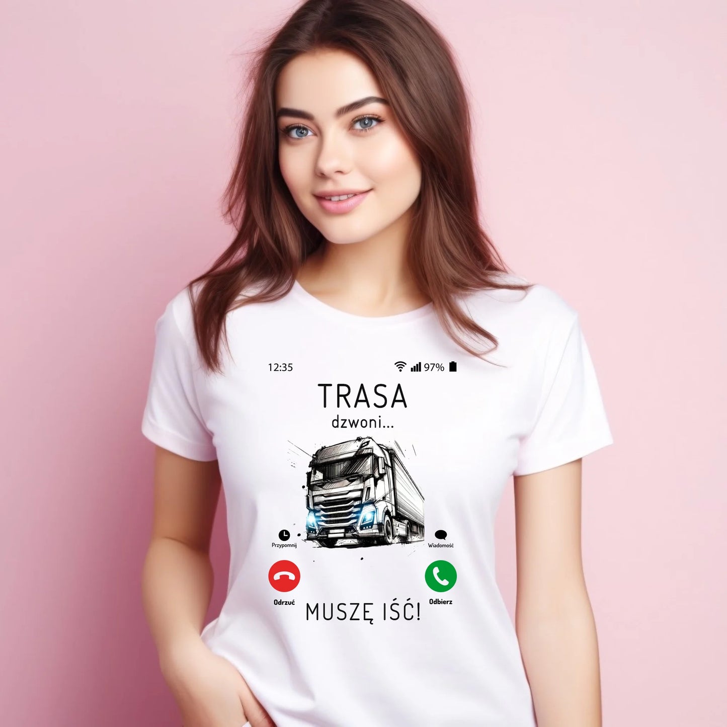 Koszulka damska dla kierowcy tira - Trasa dzwoni muszę iść ZKT03 - StoryCups.pl