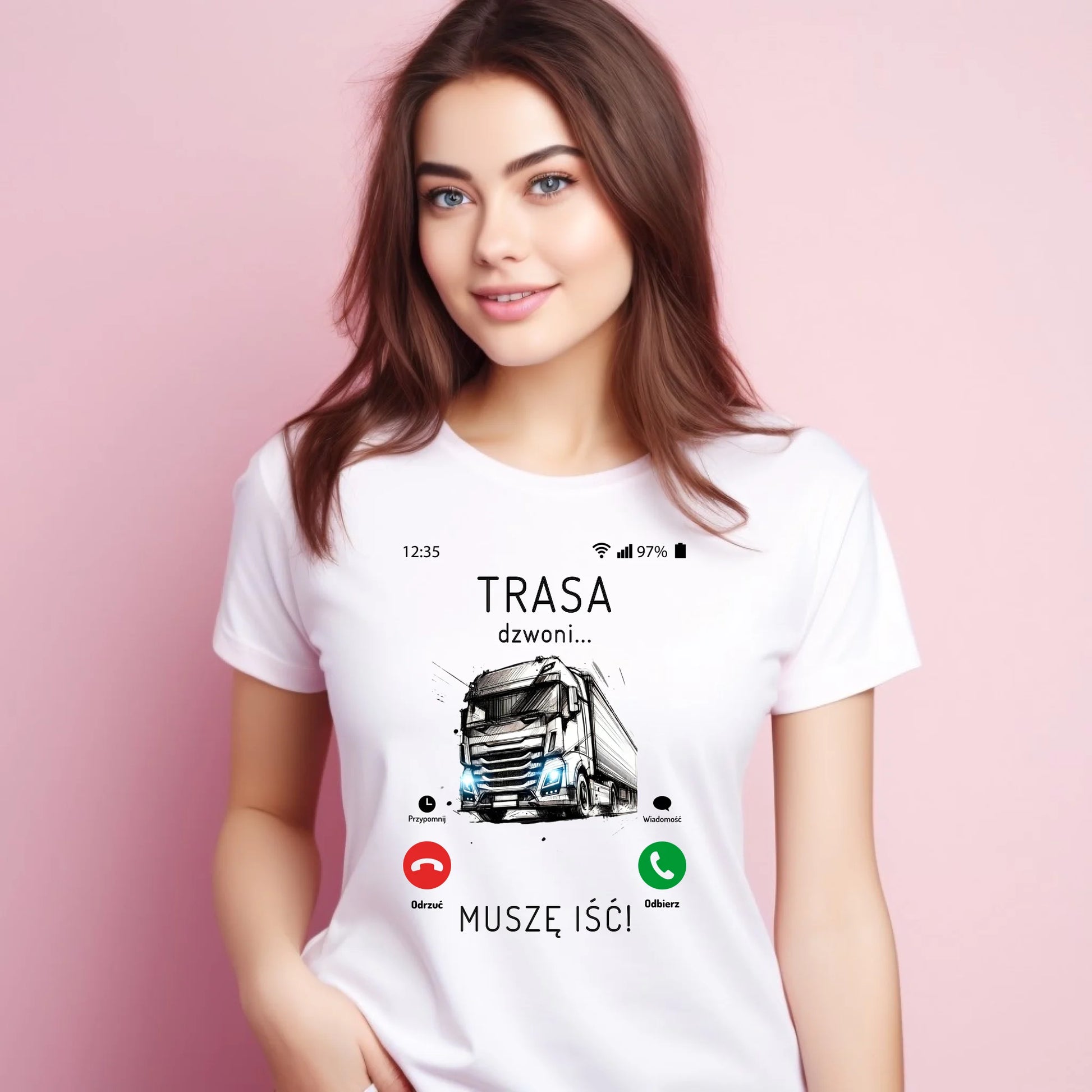 Koszulka damska dla kierowcy tira - Trasa dzwoni muszę iść ZKT03 - StoryCups.pl